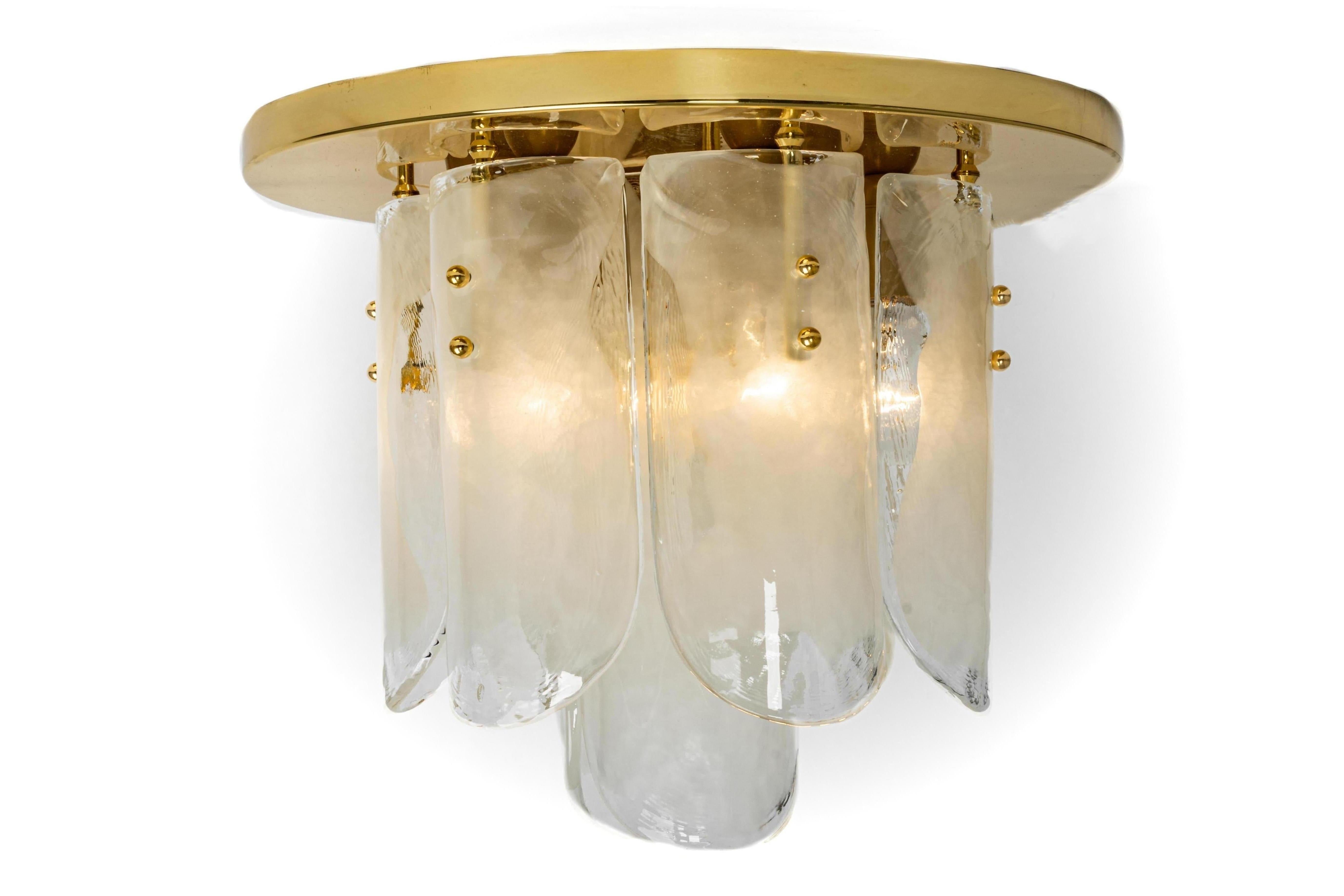 Set of 2 Stunning Brass, Murano Glass Light Fixtures, Kalmar, Austria, 1970 5