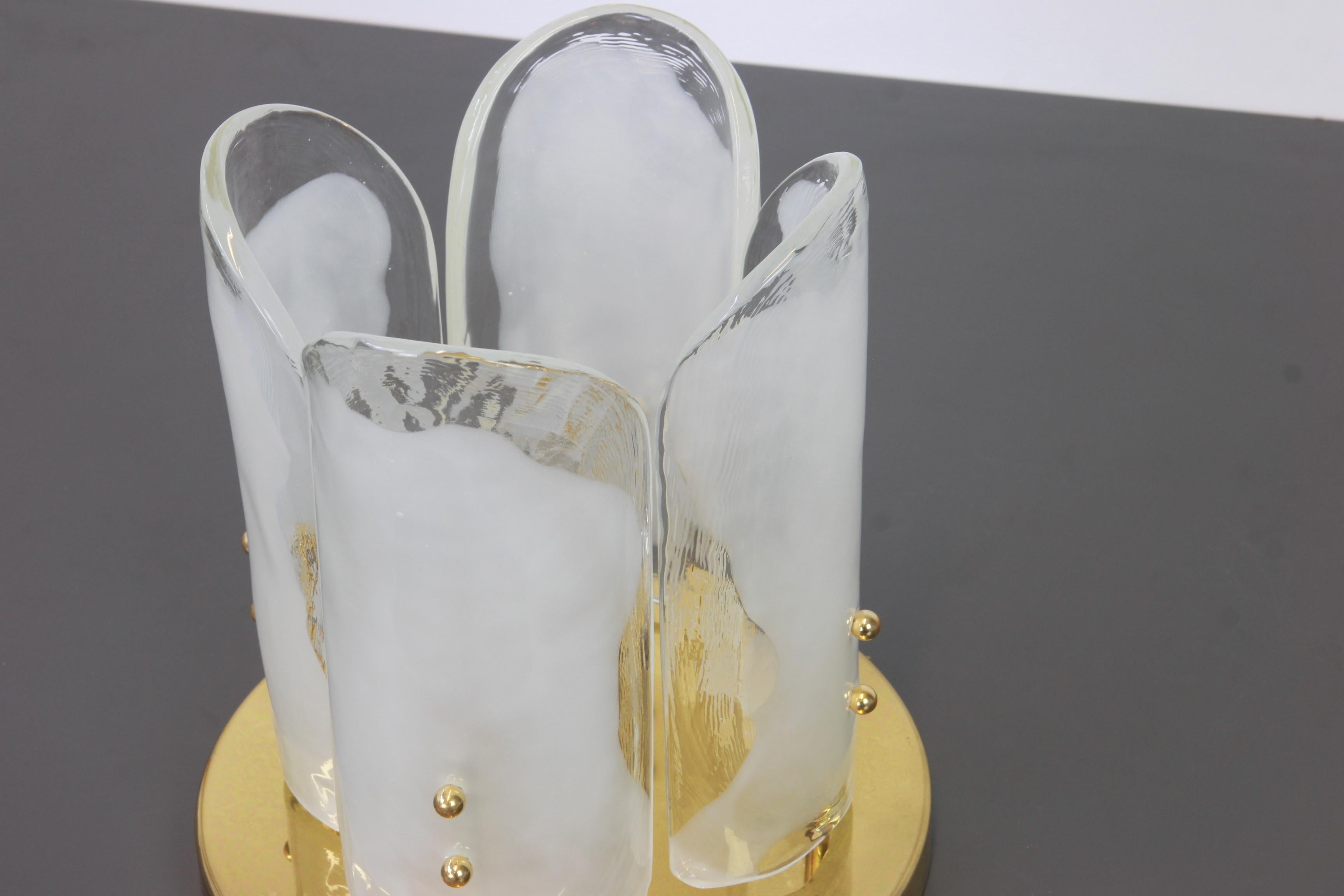 Austrian Set of 2 Stunning Brass, Murano Glass Light Fixtures, Kalmar, Austria, 1970