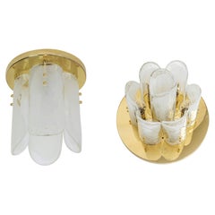 Set of 2 Stunning Brass, Murano Glass Light Fixtures, Kalmar, Austria, 1970