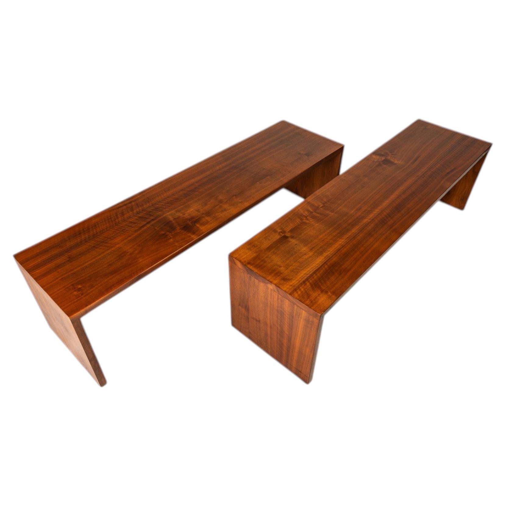 Set of 2 Substantial Minimalist Custom-Made Benches in Walnut, USA, c. 1980s