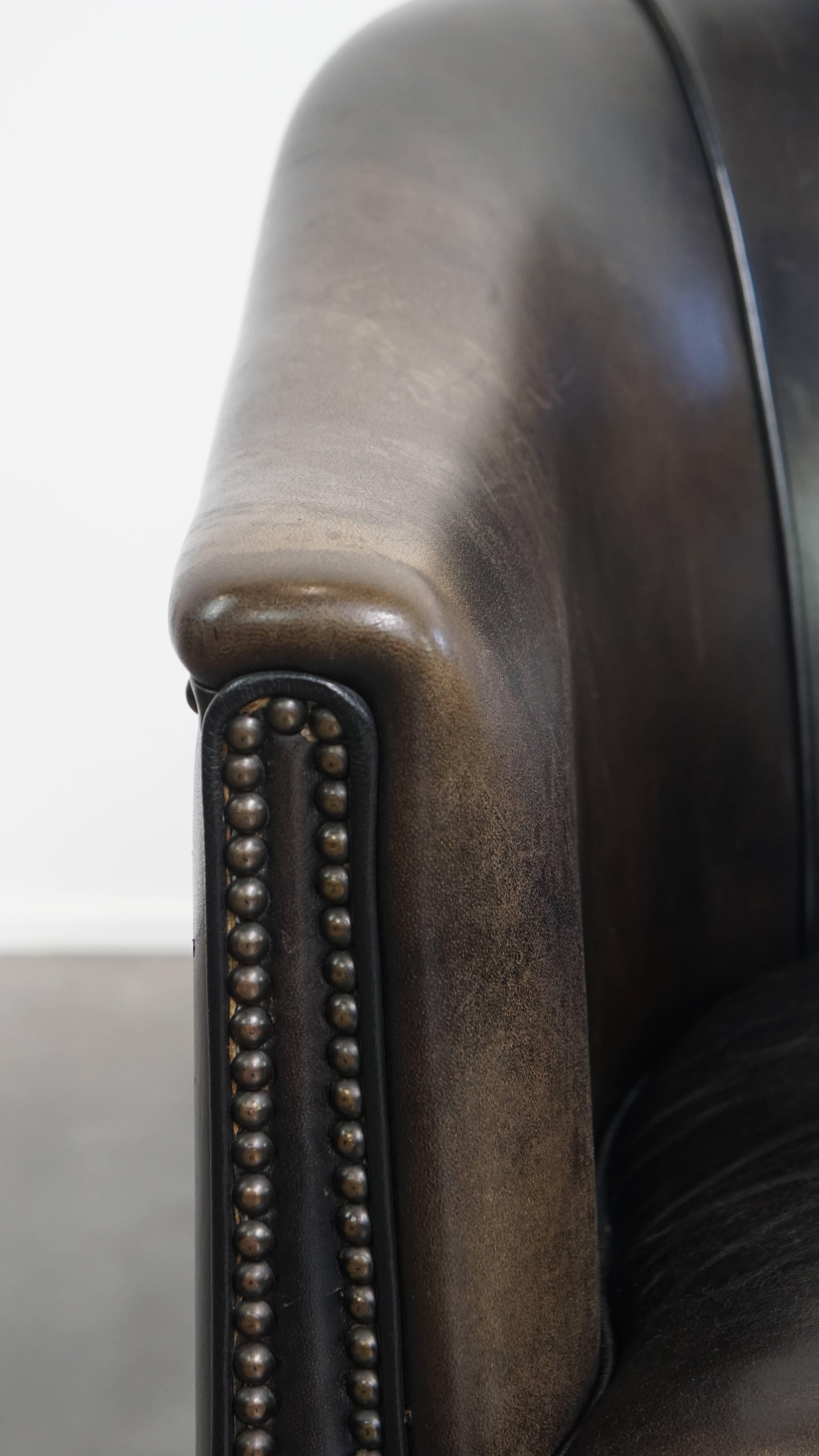 Juego de 2 sillones club de piel de cordero sutil negro/gris en venta 4