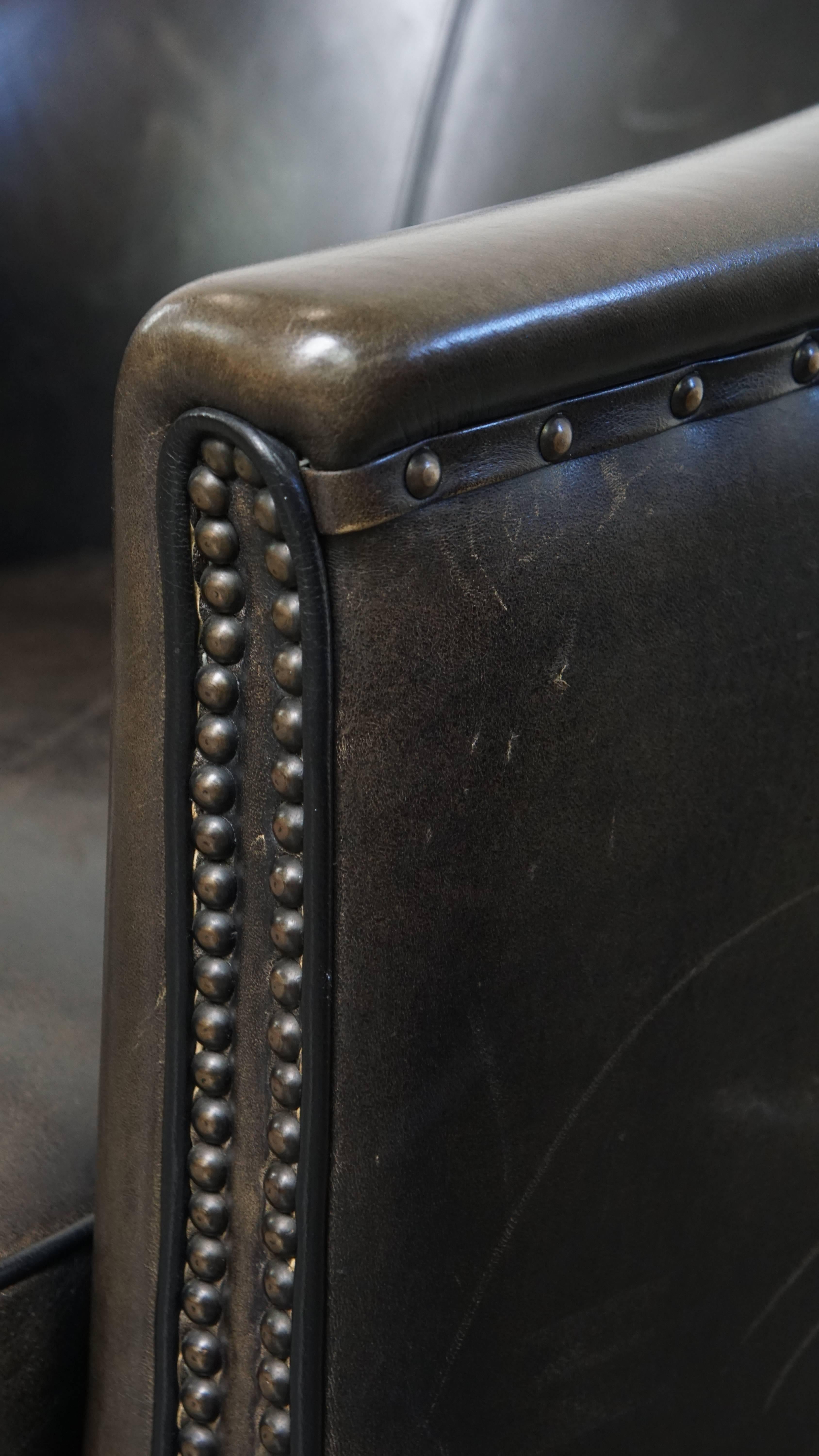 Juego de 2 sillones club de piel de cordero sutil negro/gris en venta 10