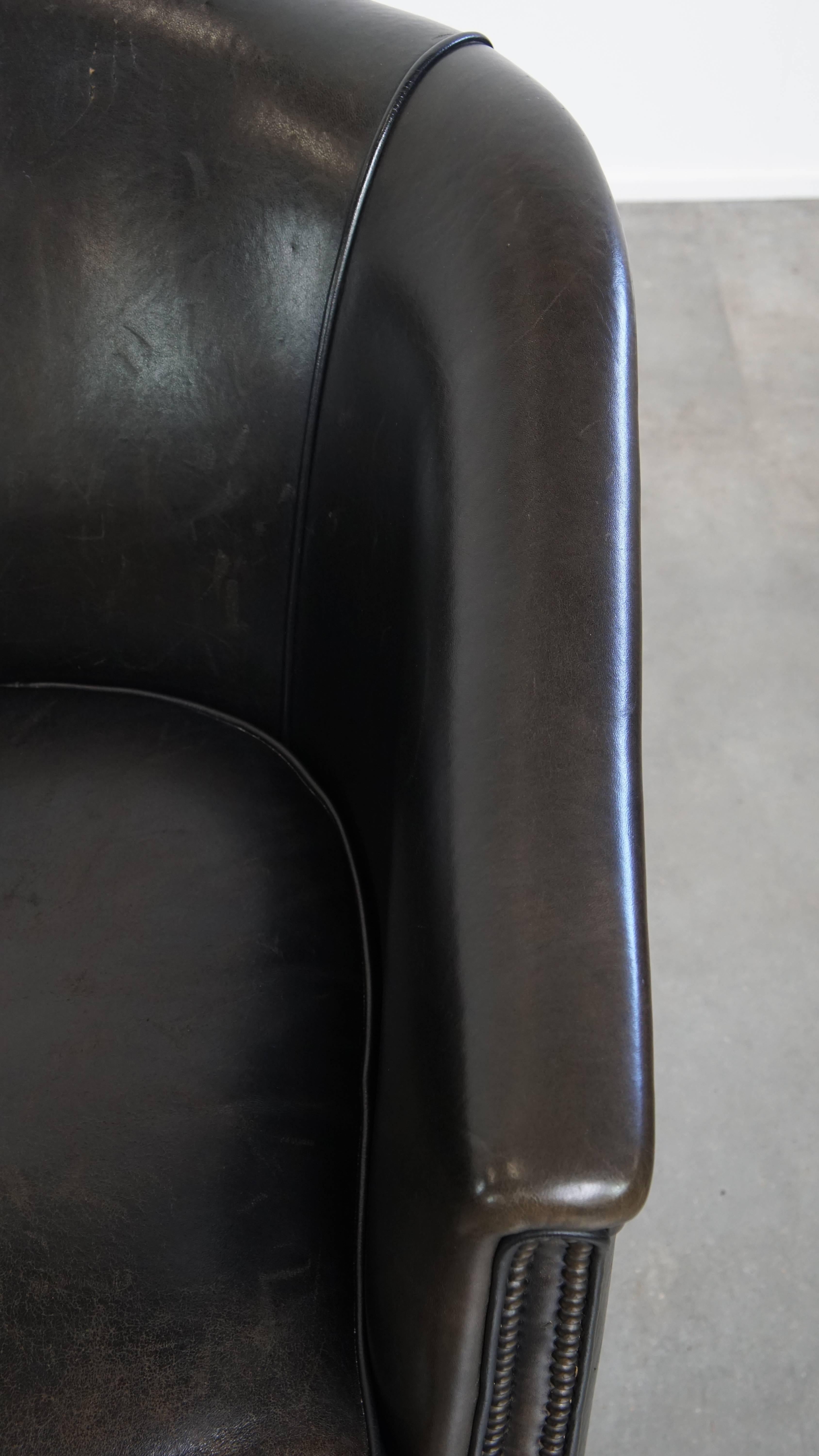 Juego de 2 sillones club de piel de cordero sutil negro/gris en venta 2