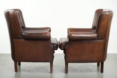 Set of 2 subtle sheepskin wingback armchairs in English style