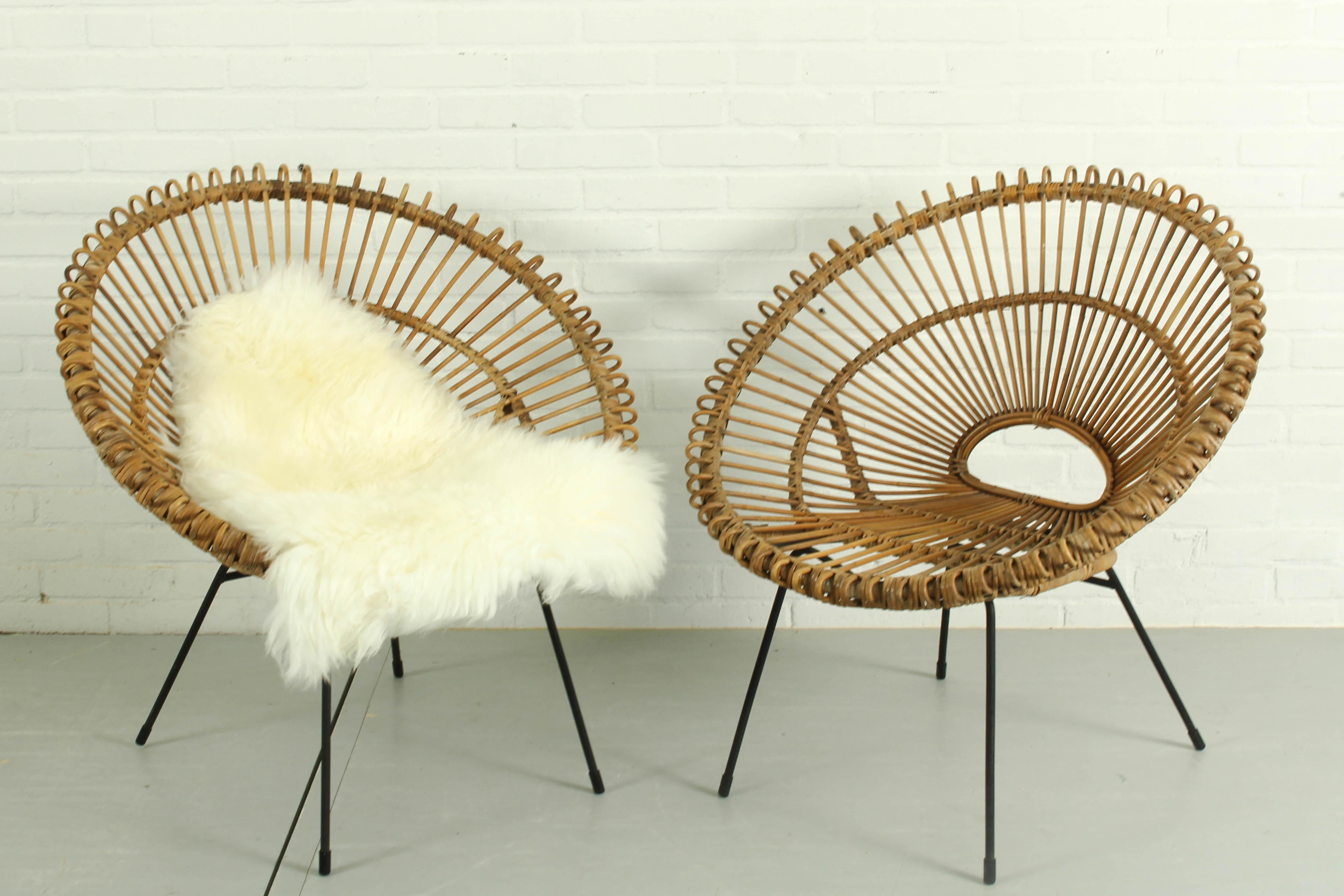 Set of 2 sunburst chairs by Rohe Noordwolde, 1950s. For Sale 3