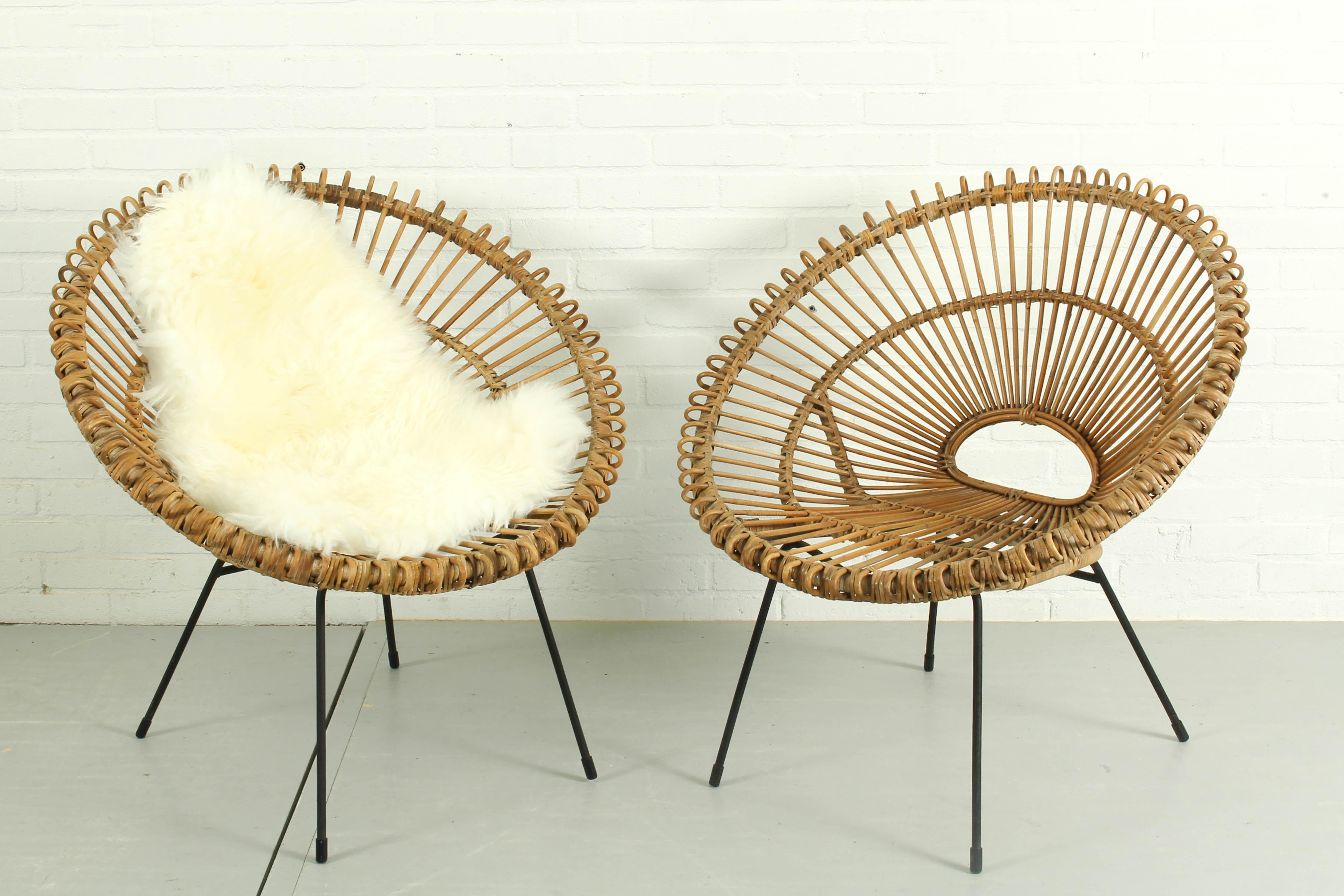 Set of 2 sunburst chairs by Rohe Noordwolde, 1950s. For Sale 4