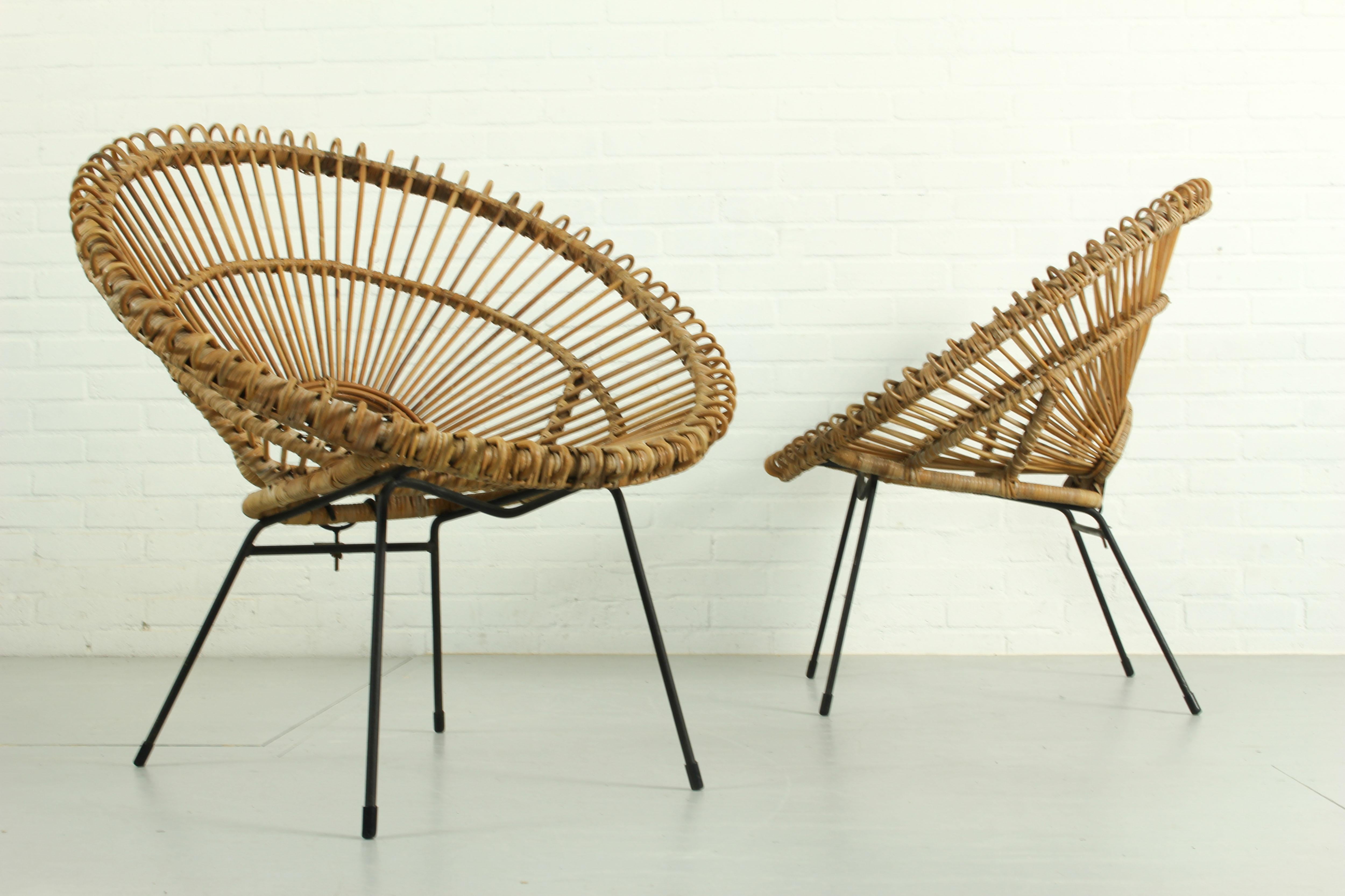 Mid-Century Modern Ensemble de 2 chaises ensoleillées par Rohe Noordwolde, années 1950. en vente