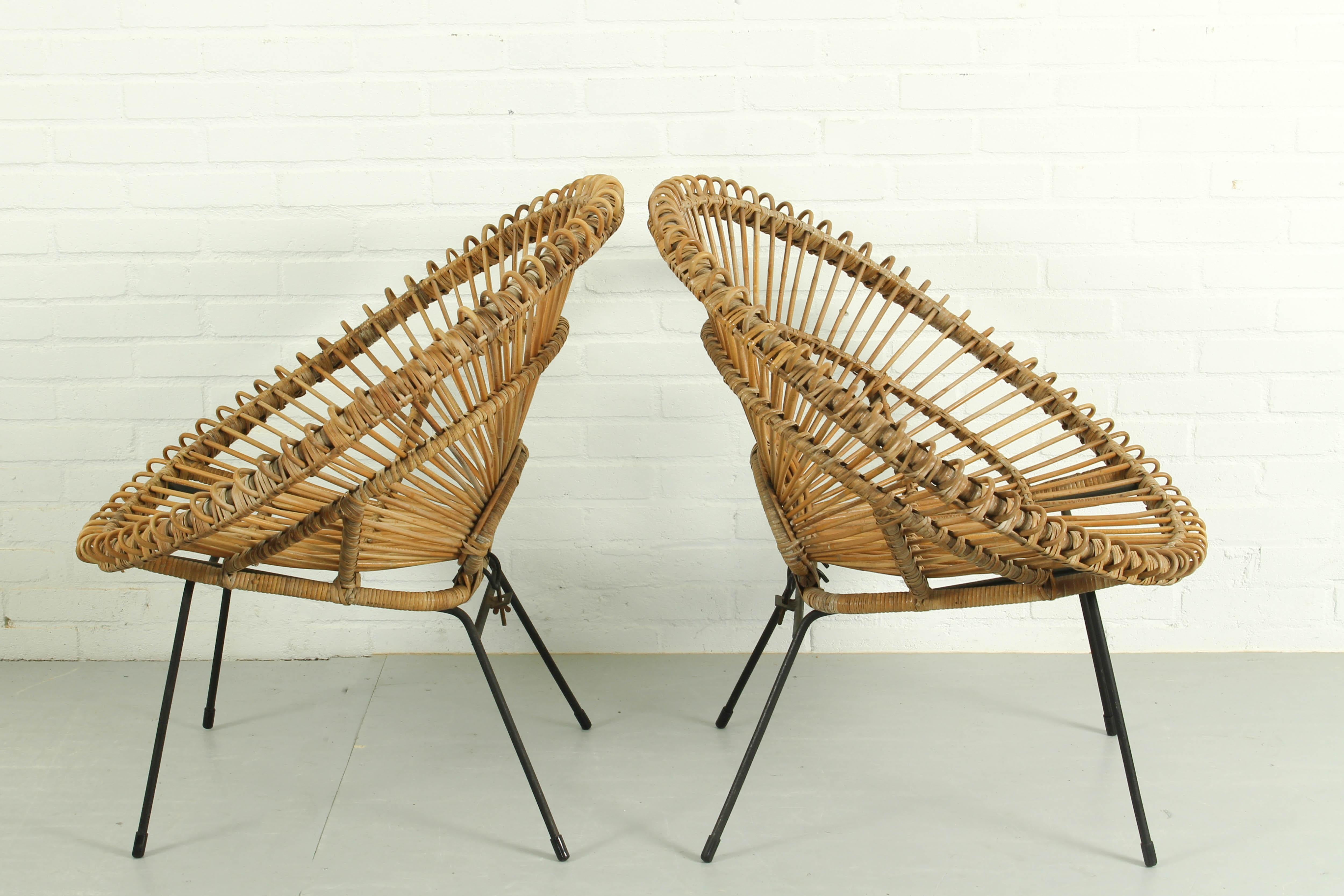 20ième siècle Ensemble de 2 chaises ensoleillées par Rohe Noordwolde, années 1950. en vente