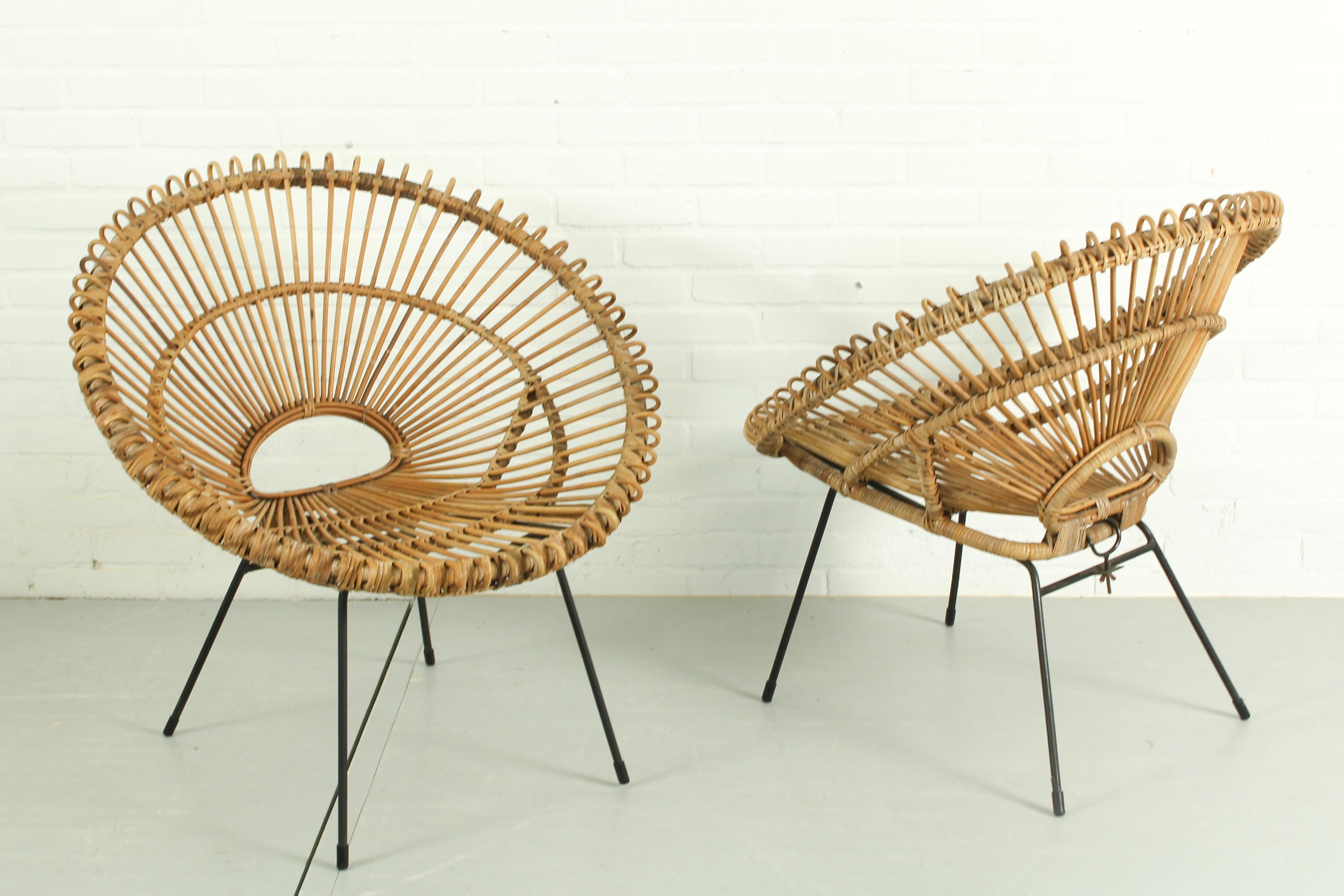 Metal Set of 2 sunburst chairs by Rohe Noordwolde, 1950s. For Sale
