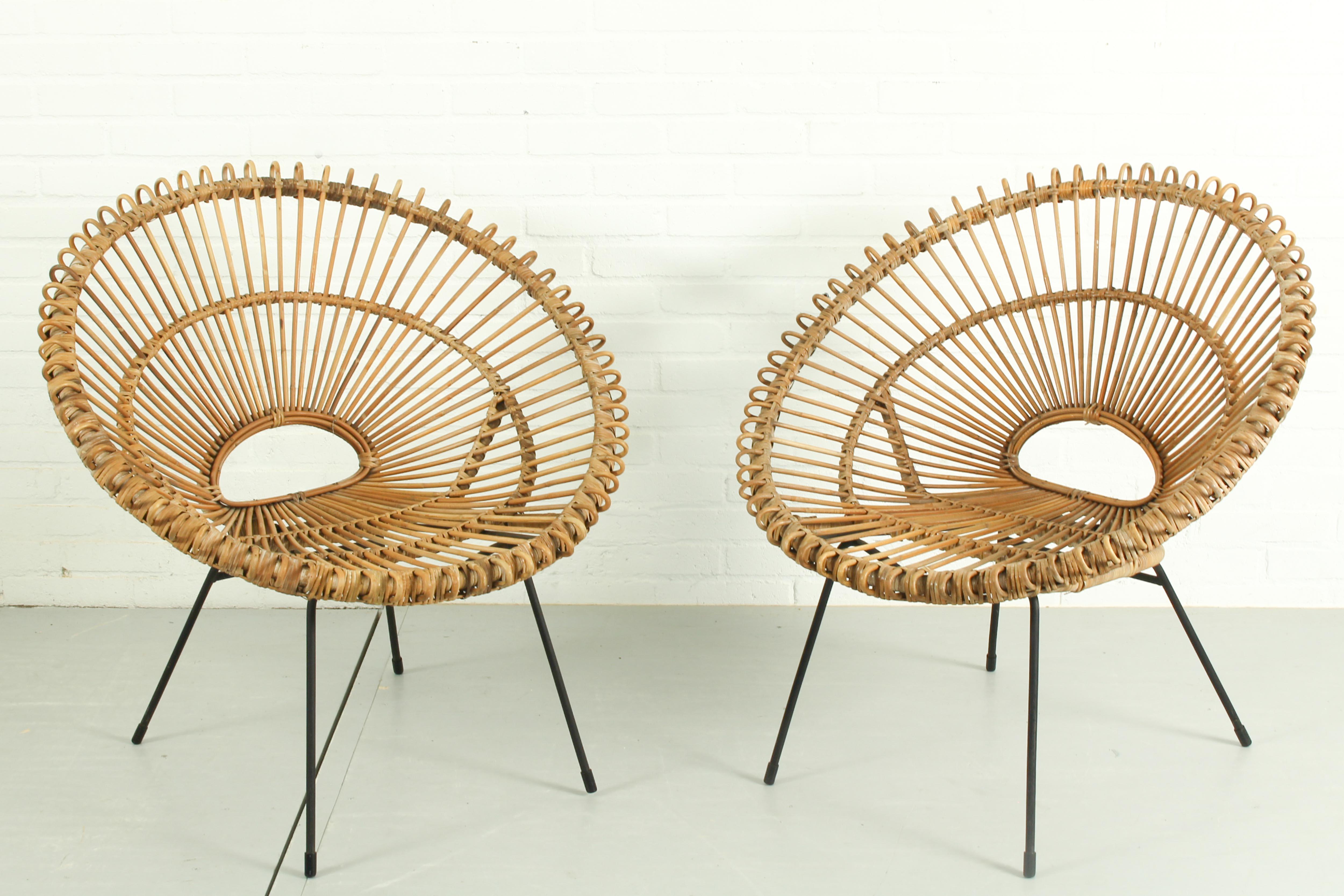 Set of 2 sunburst chairs by Rohe Noordwolde, 1950s. For Sale 1