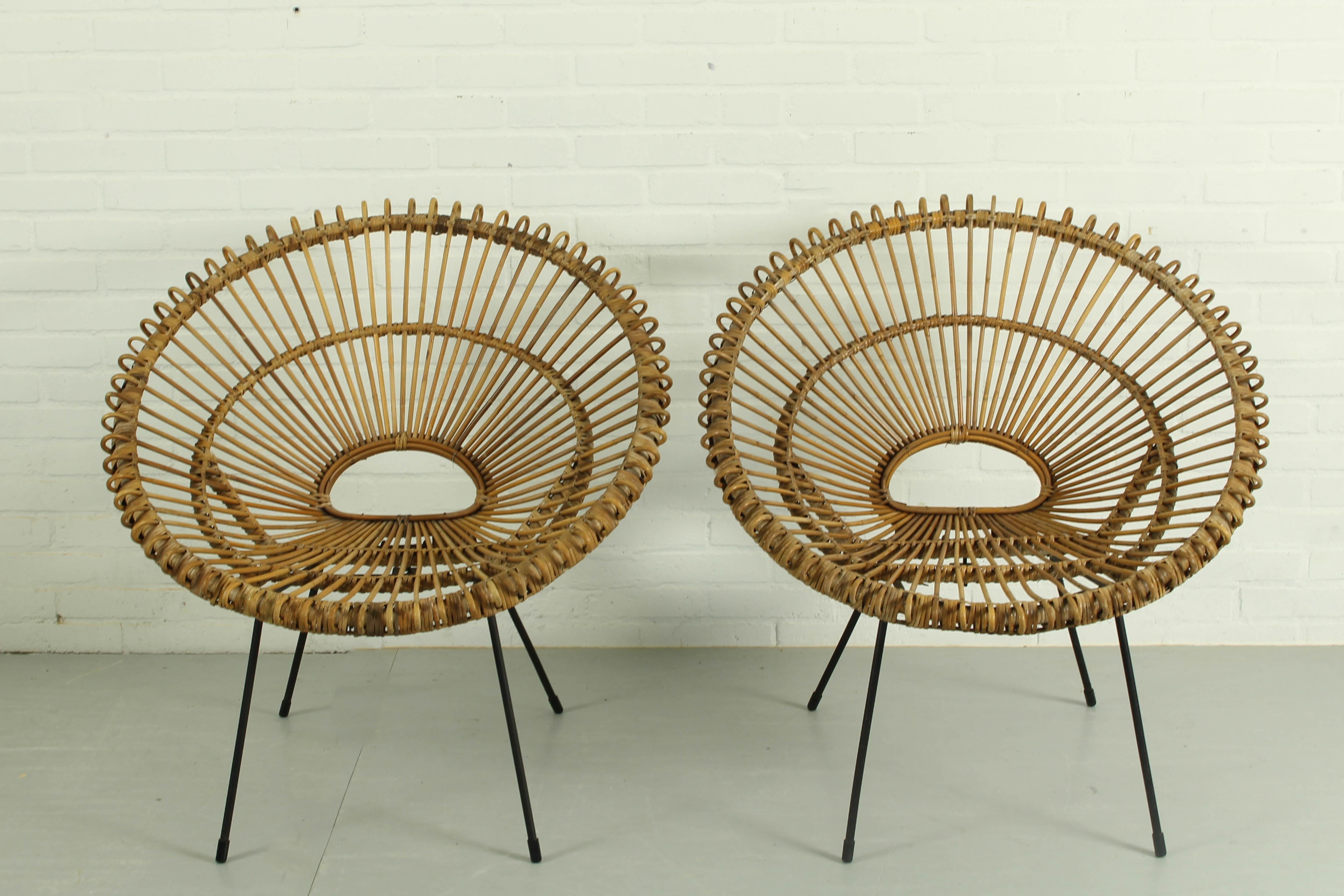 Set of 2 sunburst chairs by Rohe Noordwolde, 1950s. For Sale 2