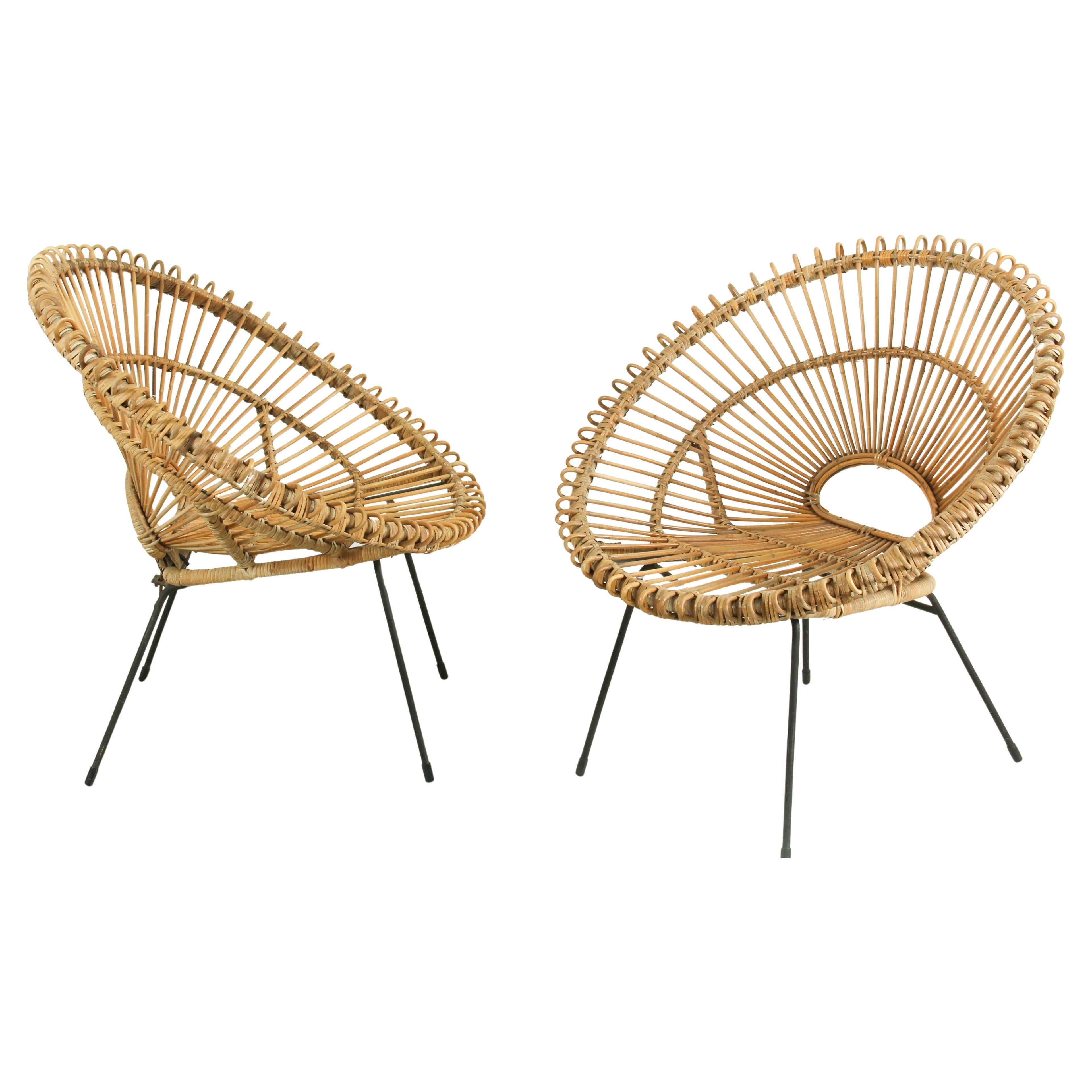 Set of 2 sunburst chairs by Rohe Noordwolde, 1950s.