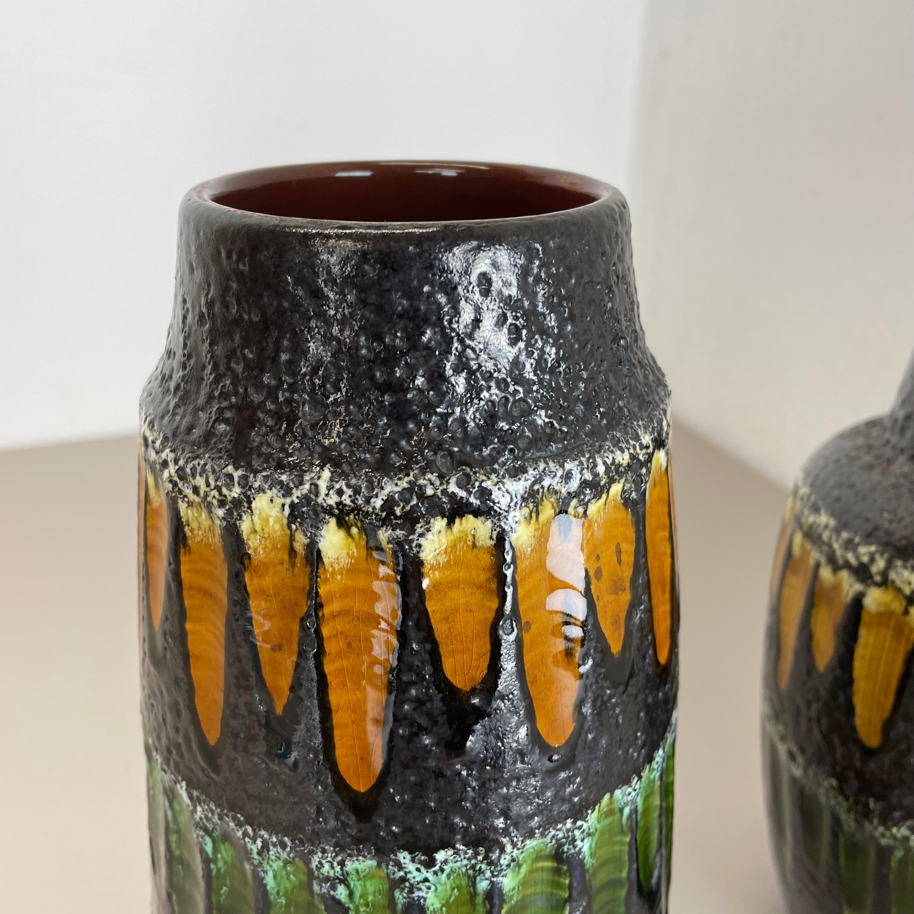 20th Century set of 2 Super Color Fat Lava Multi-Color Vase Scheurich, Germany WGP, 1970s For Sale