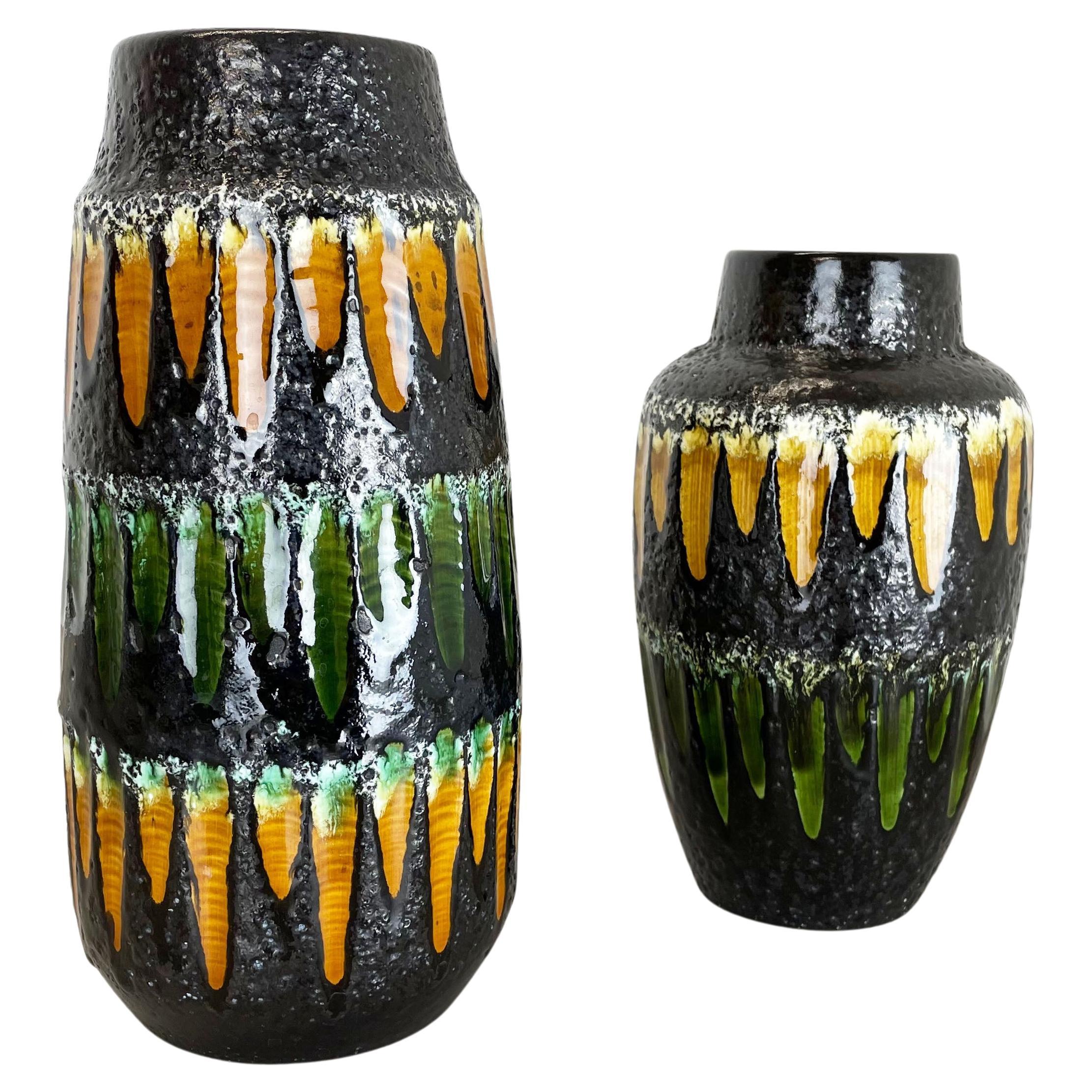 set of 2 Super Color Fat Lava Multi-Color Vase Scheurich, Germany WGP, 1970s For Sale