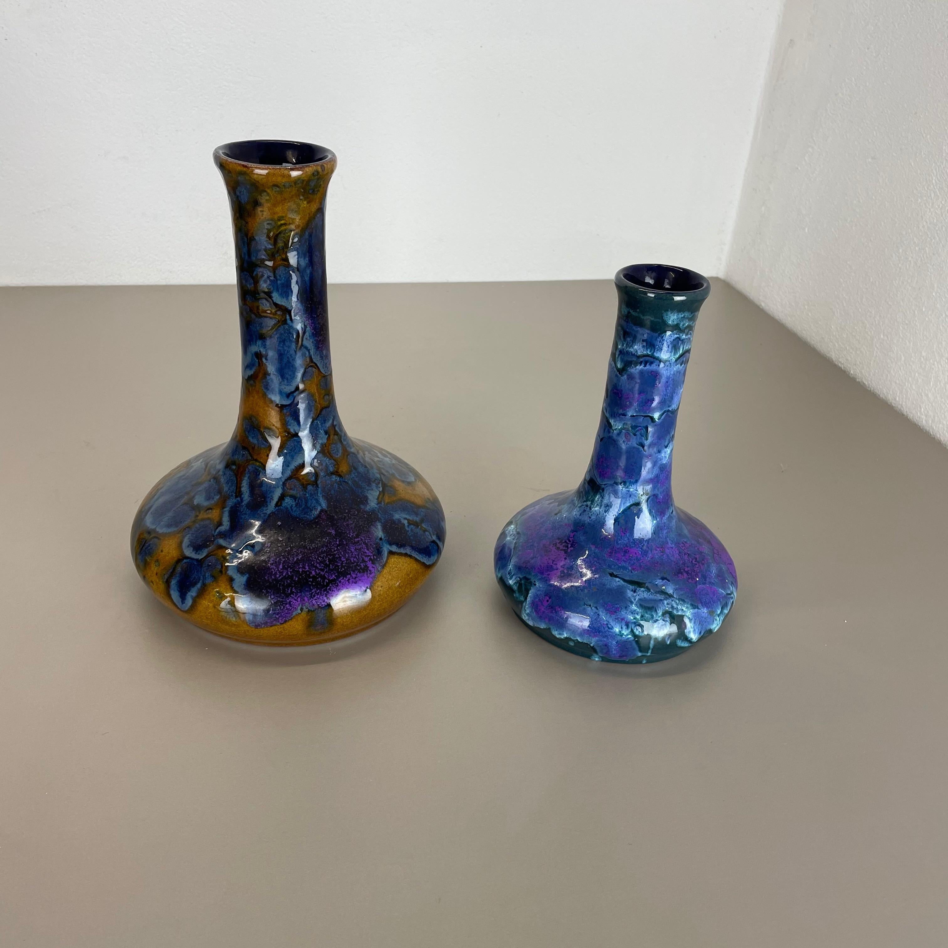 Mid-Century Modern Ensemble de 2 vases « Super Glaze » en céramique Studio Pottery de Marei Ceramics, Allemagne, années 1970 en vente