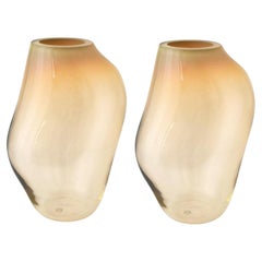 Ensemble de 2 vases Supernova iv Amber Iridescent M par Eloa