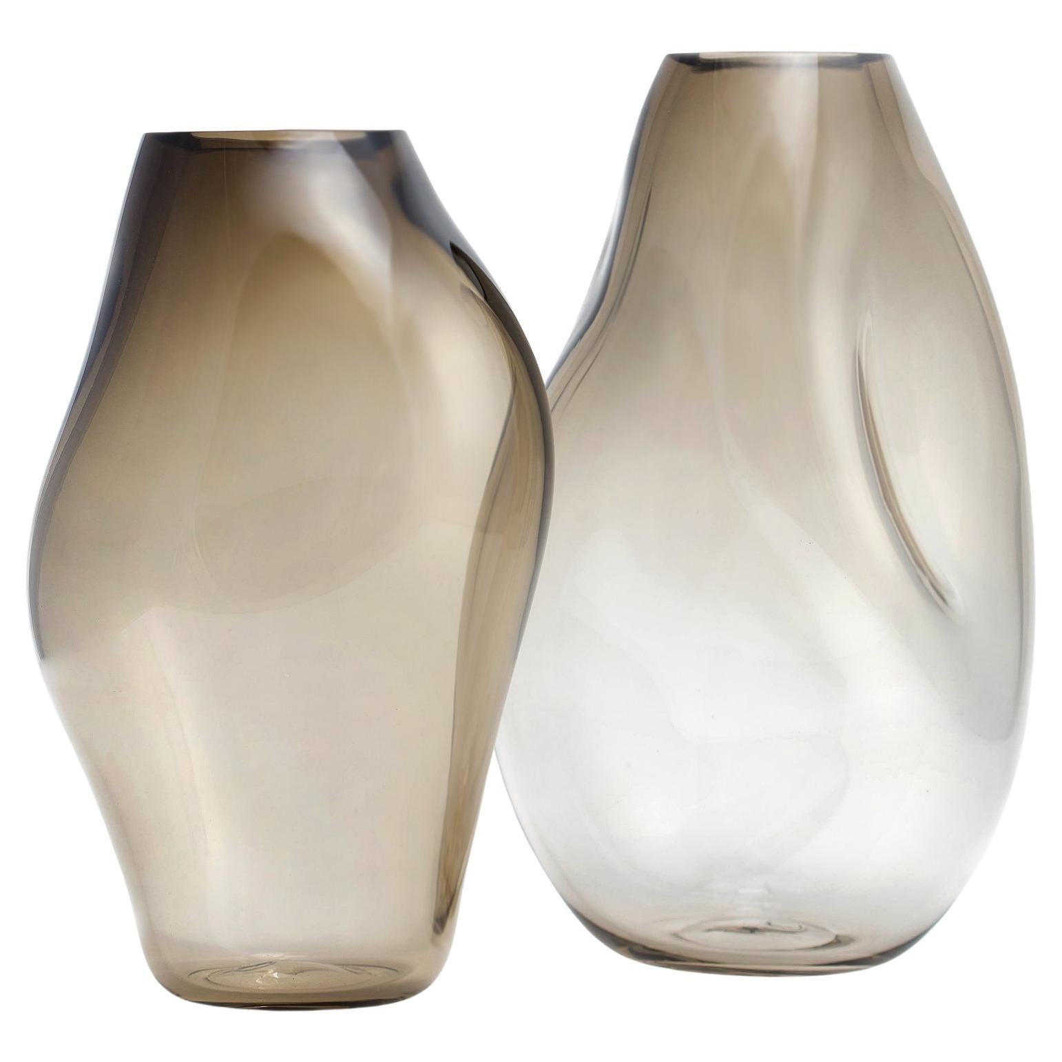 Set of 2 Supernova IV Silver Smoke M/L Vases by Eloa