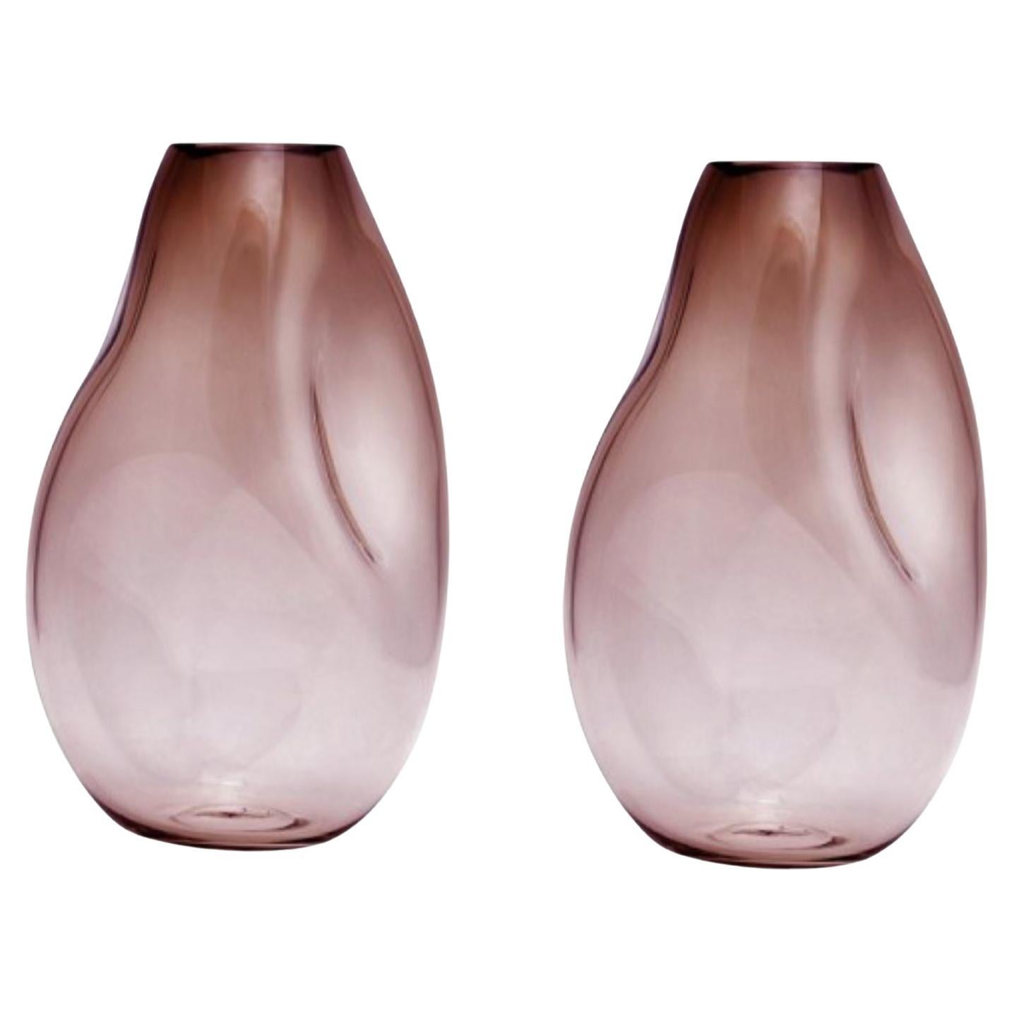 Set of 2 Supernova IV Silver Smoke Red L Vases by Eloa For Sale