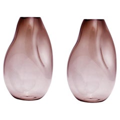 Set of 2 Supernova IV Silver Smoke Red L Vases by Eloa