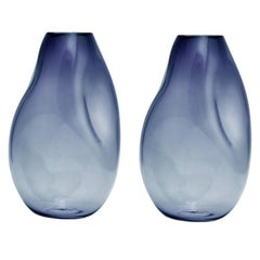 Set of 2 Supernova iv Steel Blue L Vases by Eloa
