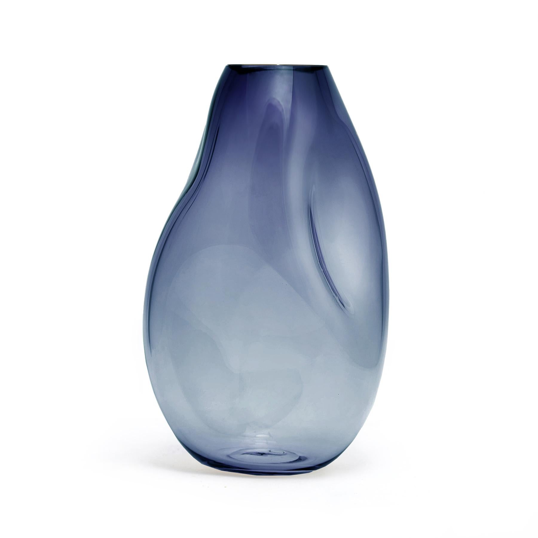 Post-Modern Set of 2 Supernova IV Steel Blue L Vases by Eloa For Sale