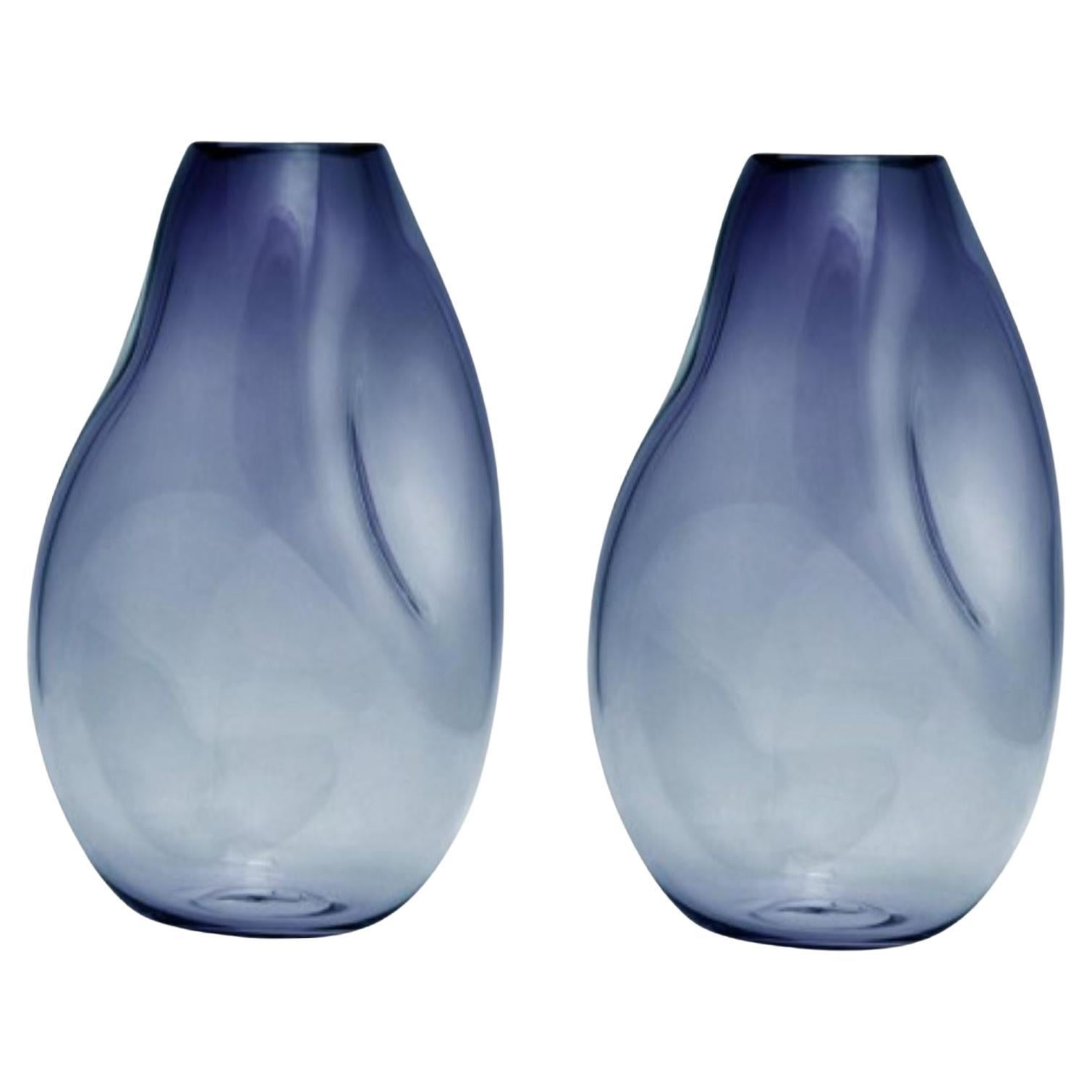 Set of 2 Supernova iv Steel Blue L Vases by Eloa For Sale