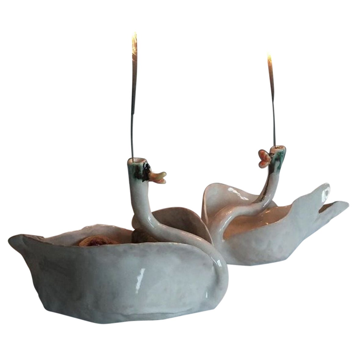Set of 2 Swan Candle Holder Bowls by Ana Botezatu For Sale