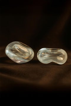 2er set schwungvolle knöpfe aus geblasenem glas und spiegelndem silber von Homa