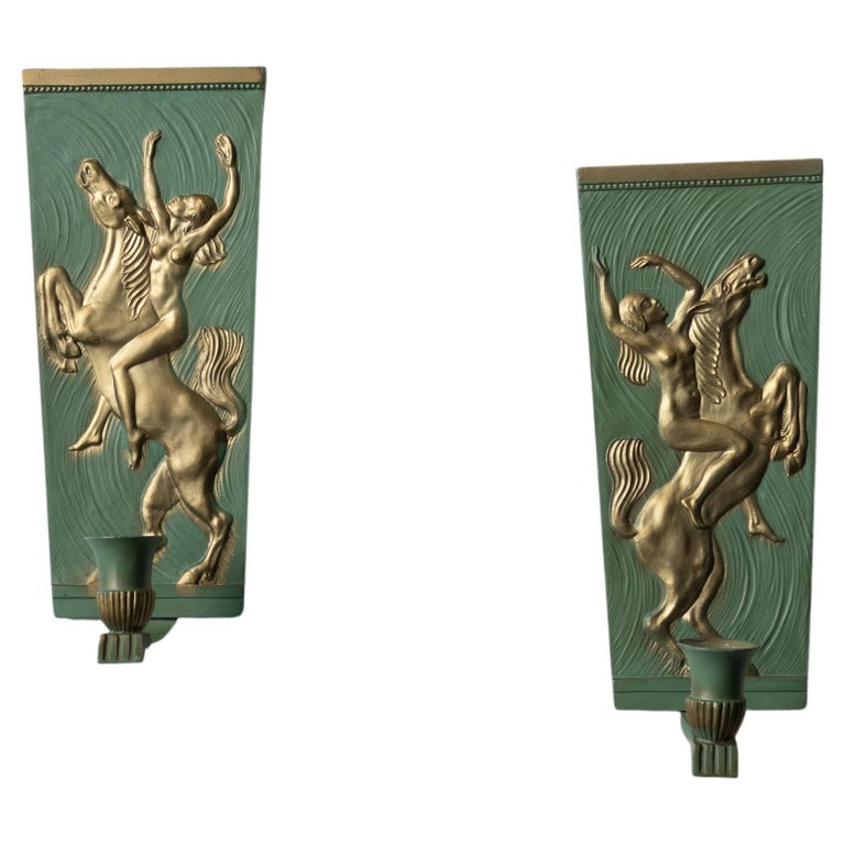 Lot De 2 Appliques Murales Vintage Syroco En Bois - Style Art Déco, Motif Feuille