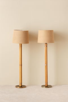 Set of 2 Swedish Brass and Bamboo Floor Lamps by Bergboms, 1970s