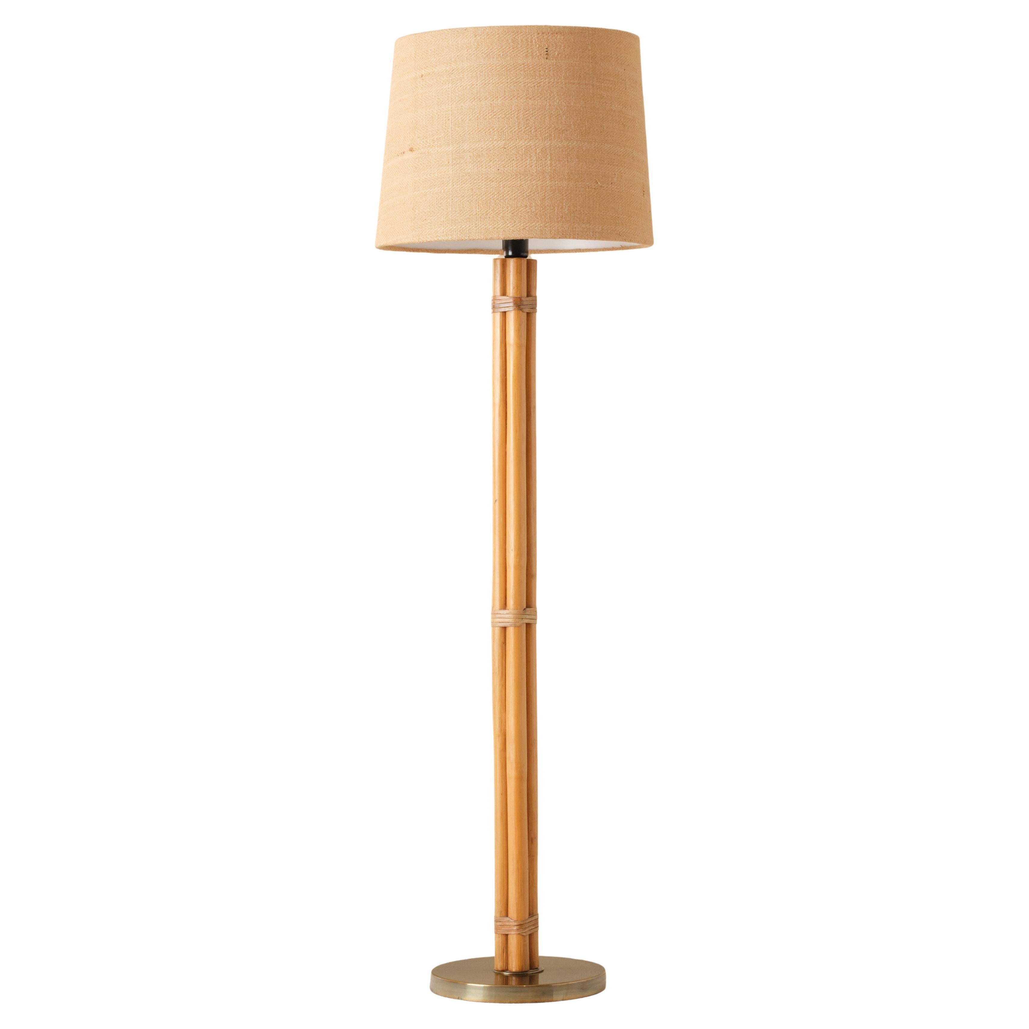 Set of 2 Swedish Brass and Bamboo Floor Lamps by Bergboms, 1970s For Sale