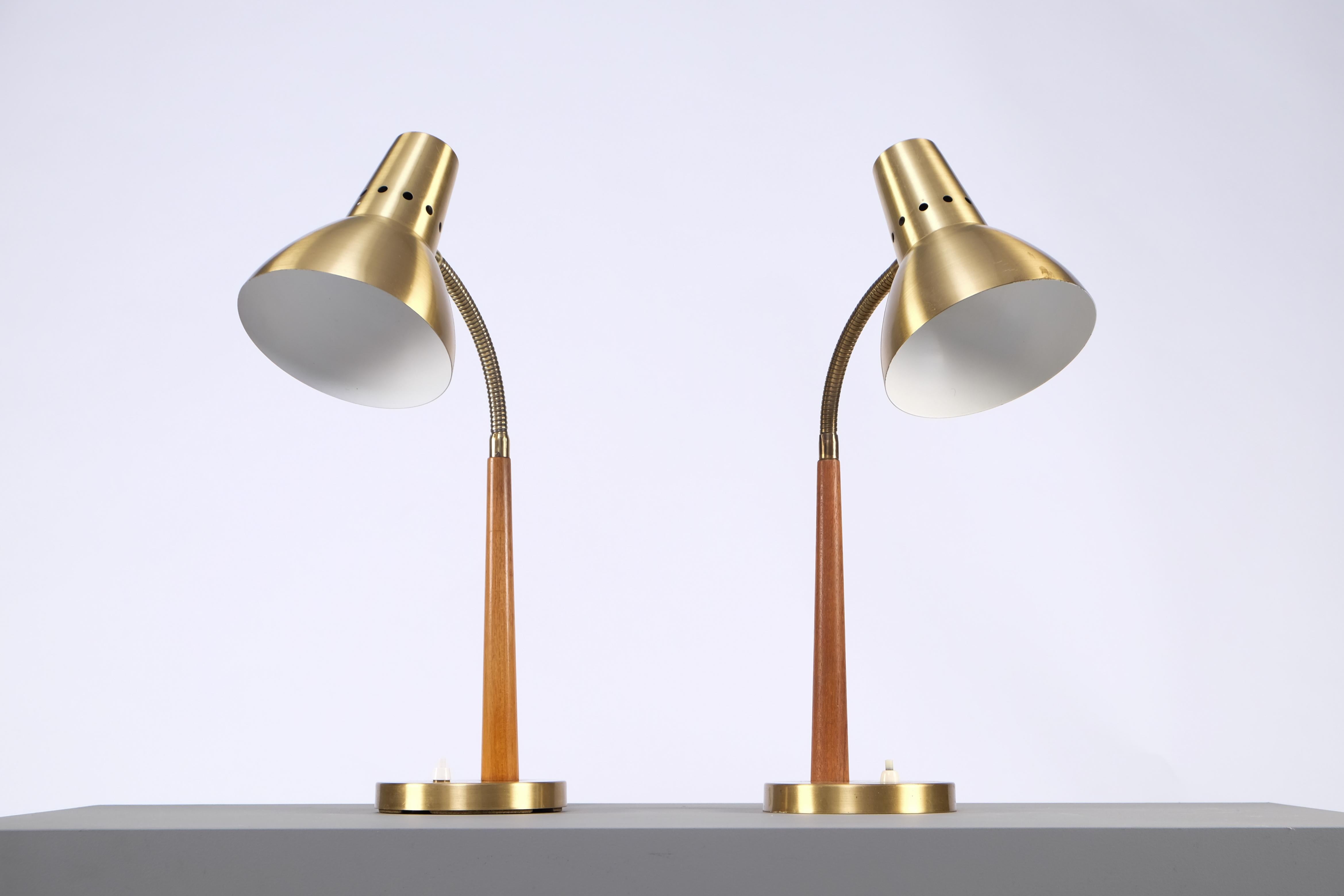 Swedish table lamps in teak and brass by Bore´ns, 1960s. Great patina, adjustable shade.
Listed price is for one (1) lamp.
     