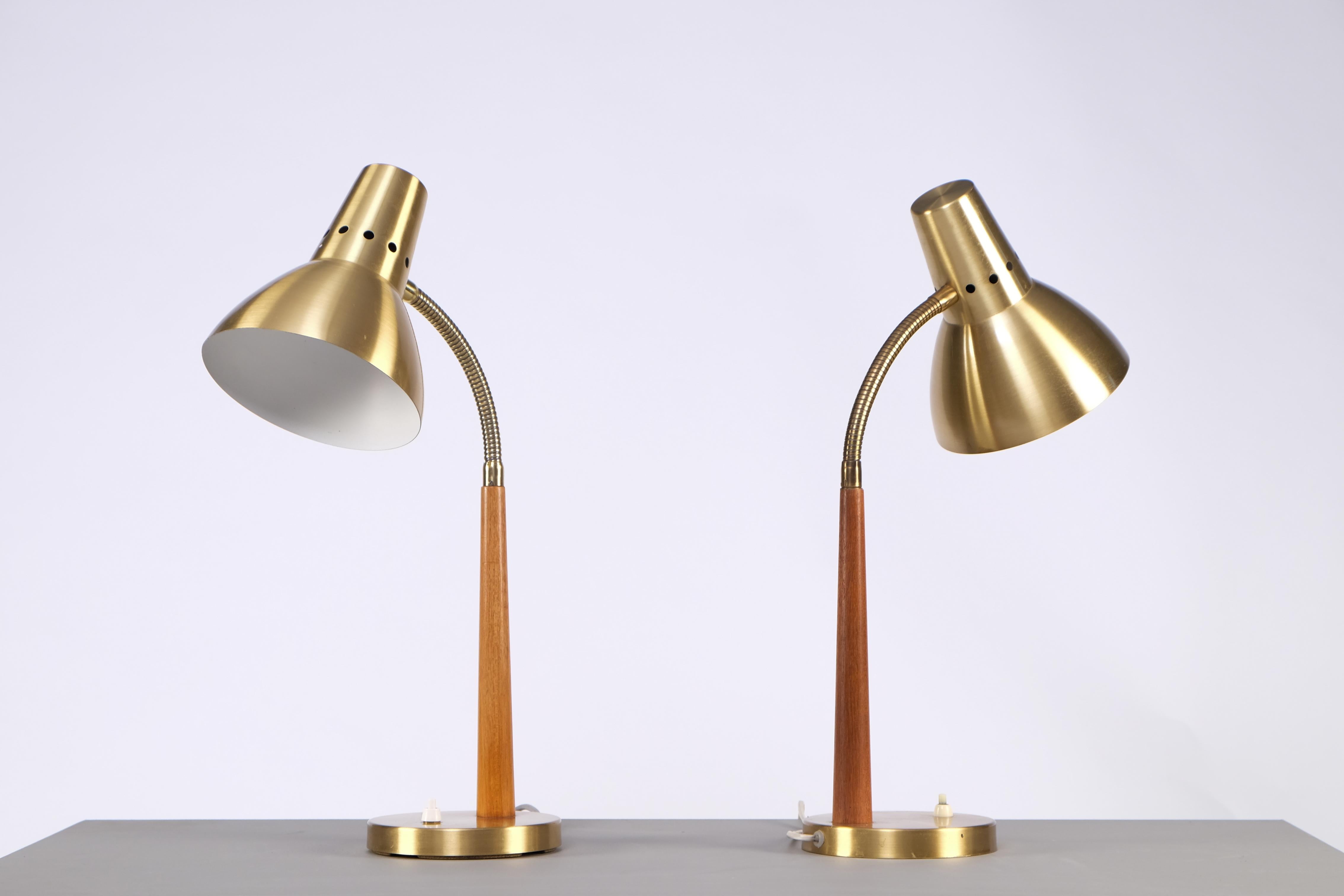 Brass Set of 2 Swedish Table Lamps by Boréns, 1960s