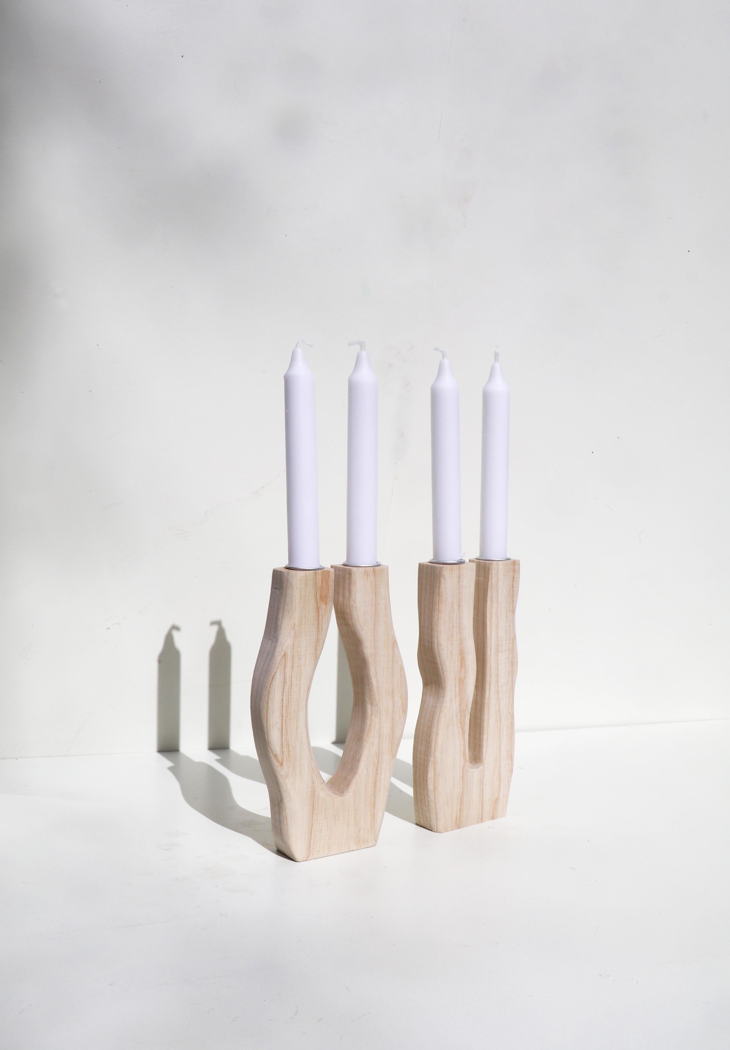 Set of 2 Swing & Arche Silhouette Candlesticks by Alice Lahana Studio
Dimensions: W 12 x D 5 x H 20 cm / W 9 x D 5 x H 20 cm
Materials: Franche-Comté ash

The candle holders are delivered without candles

Carved from ash, the Silhouette