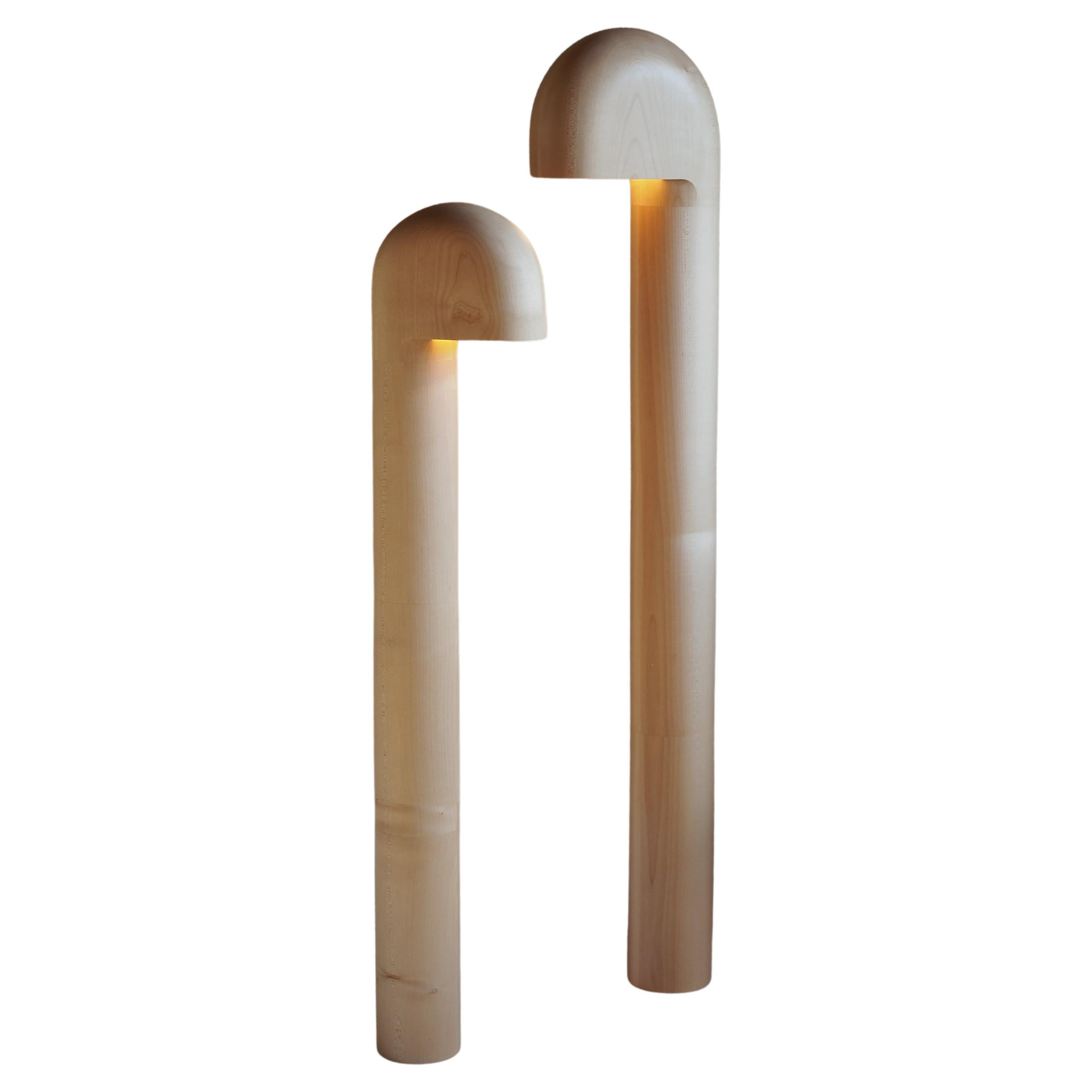 Set Of 2 Sycamore Maple Lampadaire Floor Lamps by Pauline Pietri For Sale