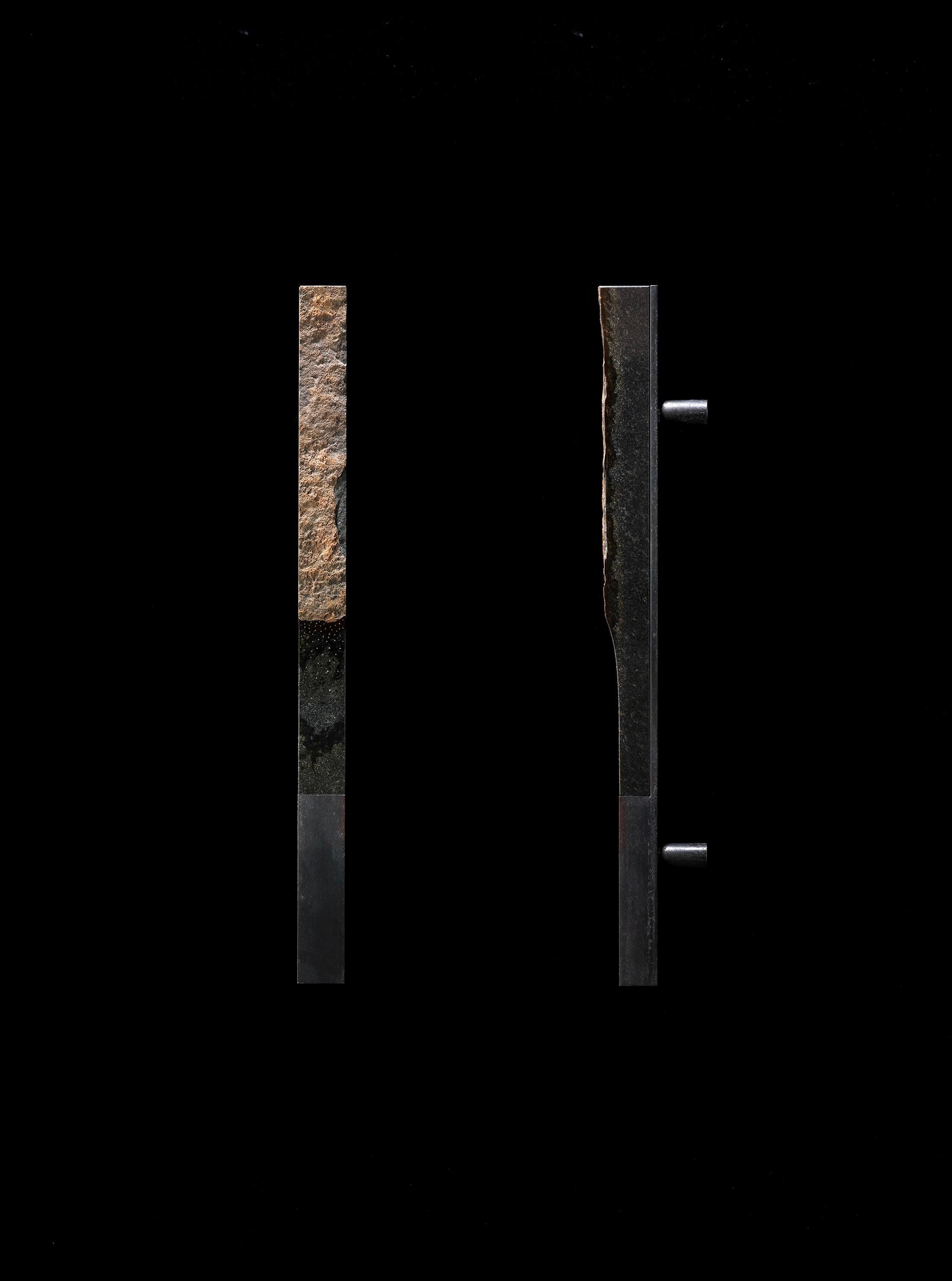 Set Of 2 T1 Sculptural Door Handles by Okurayama
One Of A Kind.
Dimensions: D 8,6 x W 4 x H 55 cm. 
Materials: Daté Kan Stone and iron.

The Daté Kan Stone is a rare stone that exist only in a few mountains in Japan.

The defining characteristic