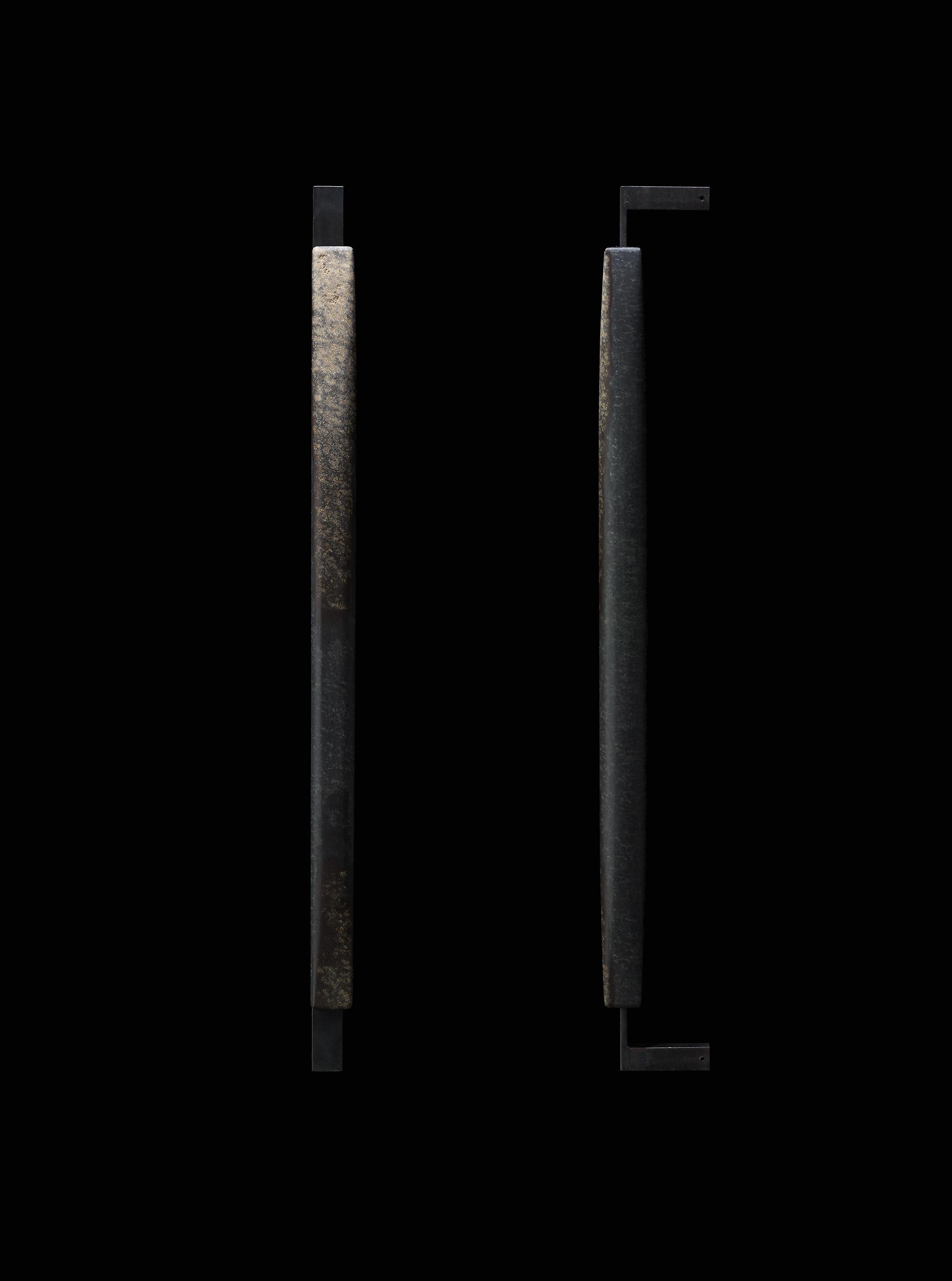 Set Of 2 T4 Sculptural Door Handles by Okurayama
One Of A Kind.
Dimensions: D 9 x W 4 x H 70 cm. 
Materials: Daté Kan Stone and iron.

A door handle with an expression similar to an ink painting, which appears by polishing the boundary between the
