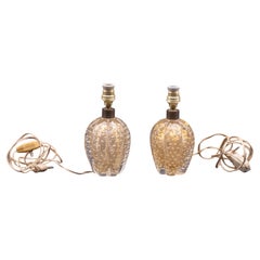 Set of 2 Table Lamp Art Decò by Barovier e Toso, Murano Gold Bubble Glass, 1950s
