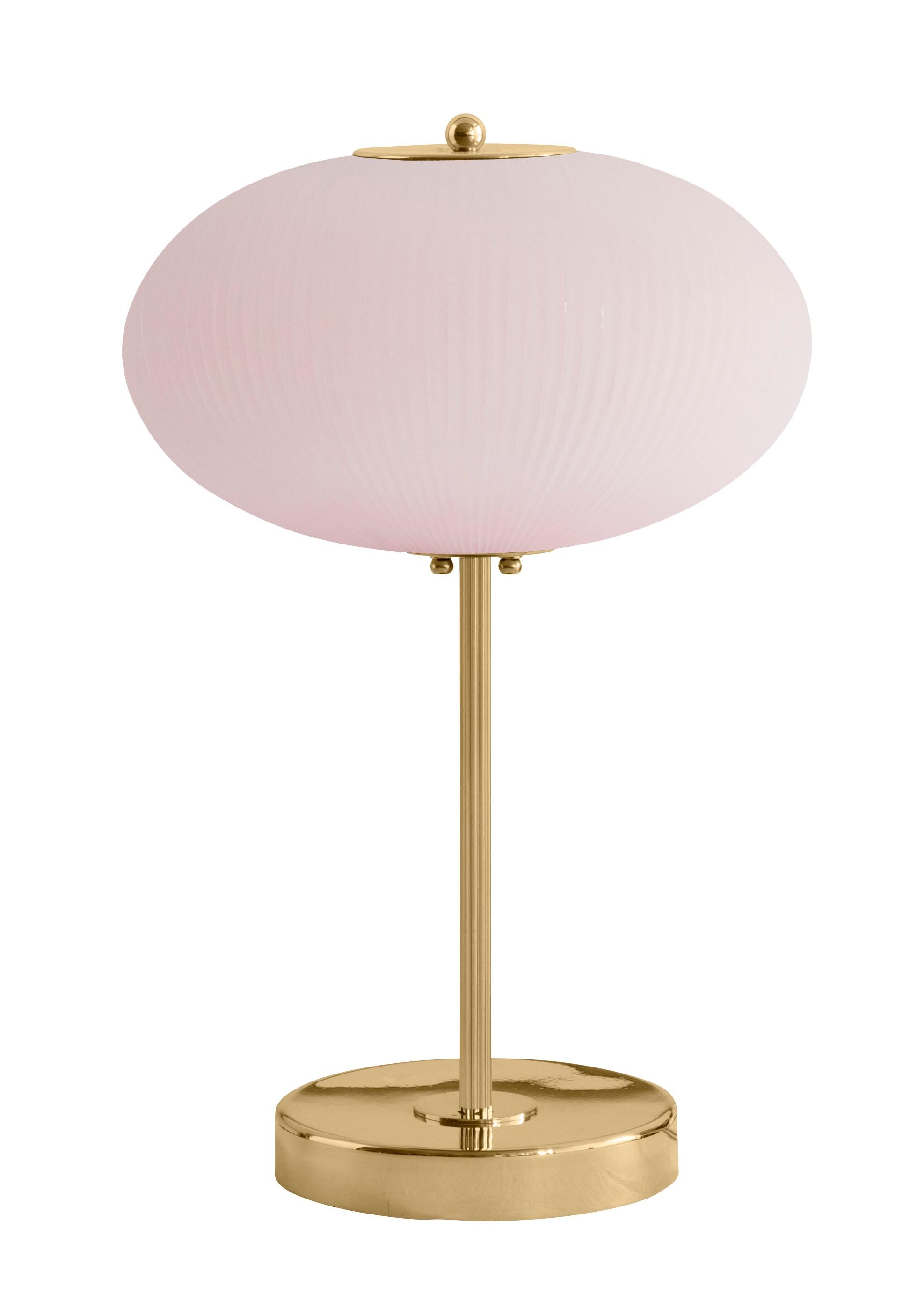 Set of 2 table lamp China 07 by Magic Circus Editions
Dimensions: H 50 x W 32 x D 32 cm
Materials: Brass, mouth blown glass sculpted with a diamond saw
Colour: soft rose

Available finishes: Brass, nickel
Available colours: enamel soft white, soft