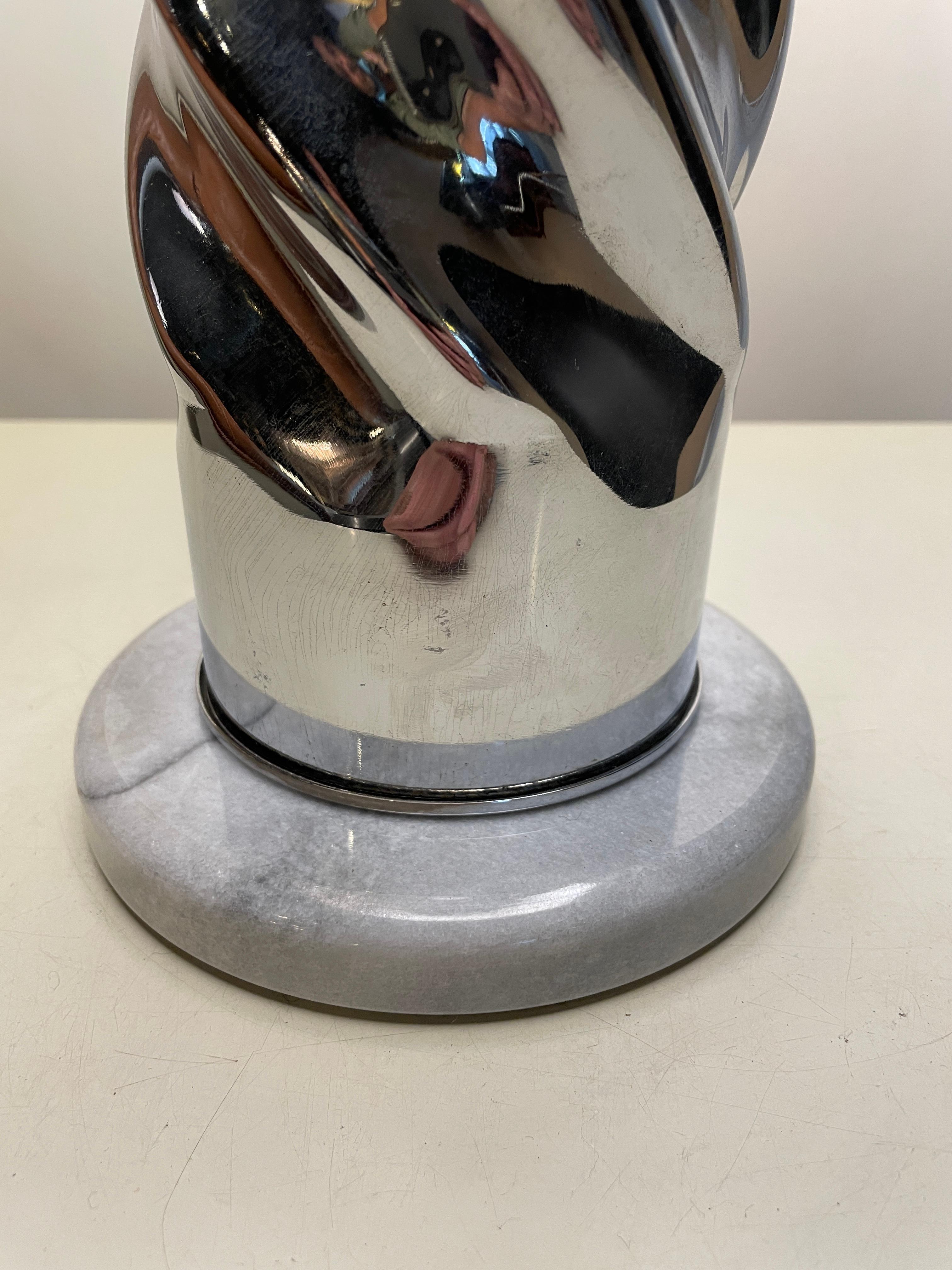 Set of 2 Table Lamp Design Steel Chrome and Marble, France 1970, Mid-Century Vtg In Excellent Condition In L'Isle sur la Sorgue, FR