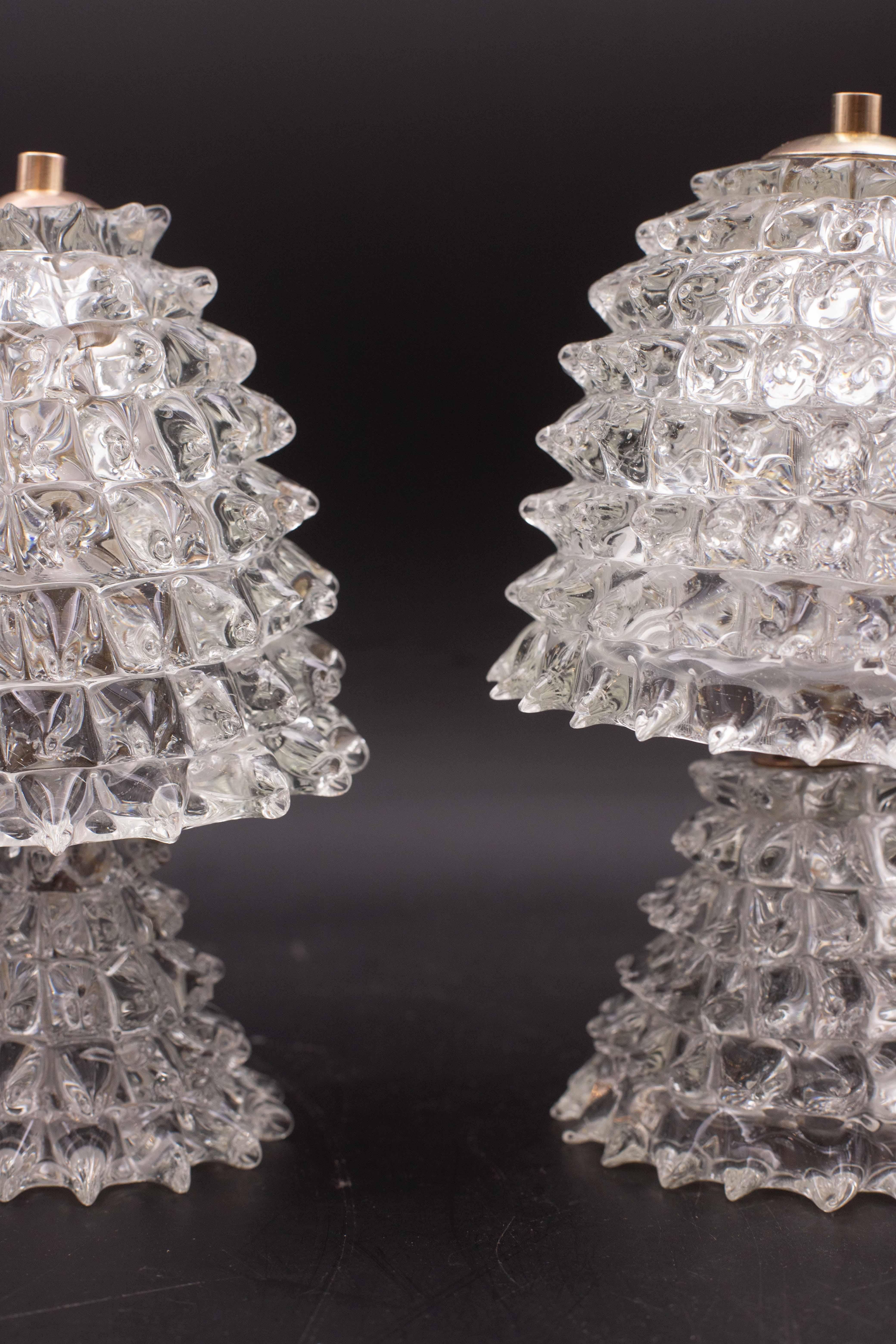 Set of 2 Table Lamp in Rostrato Murano Glass Vase for Barovier & Toso, 1940 For Sale 5