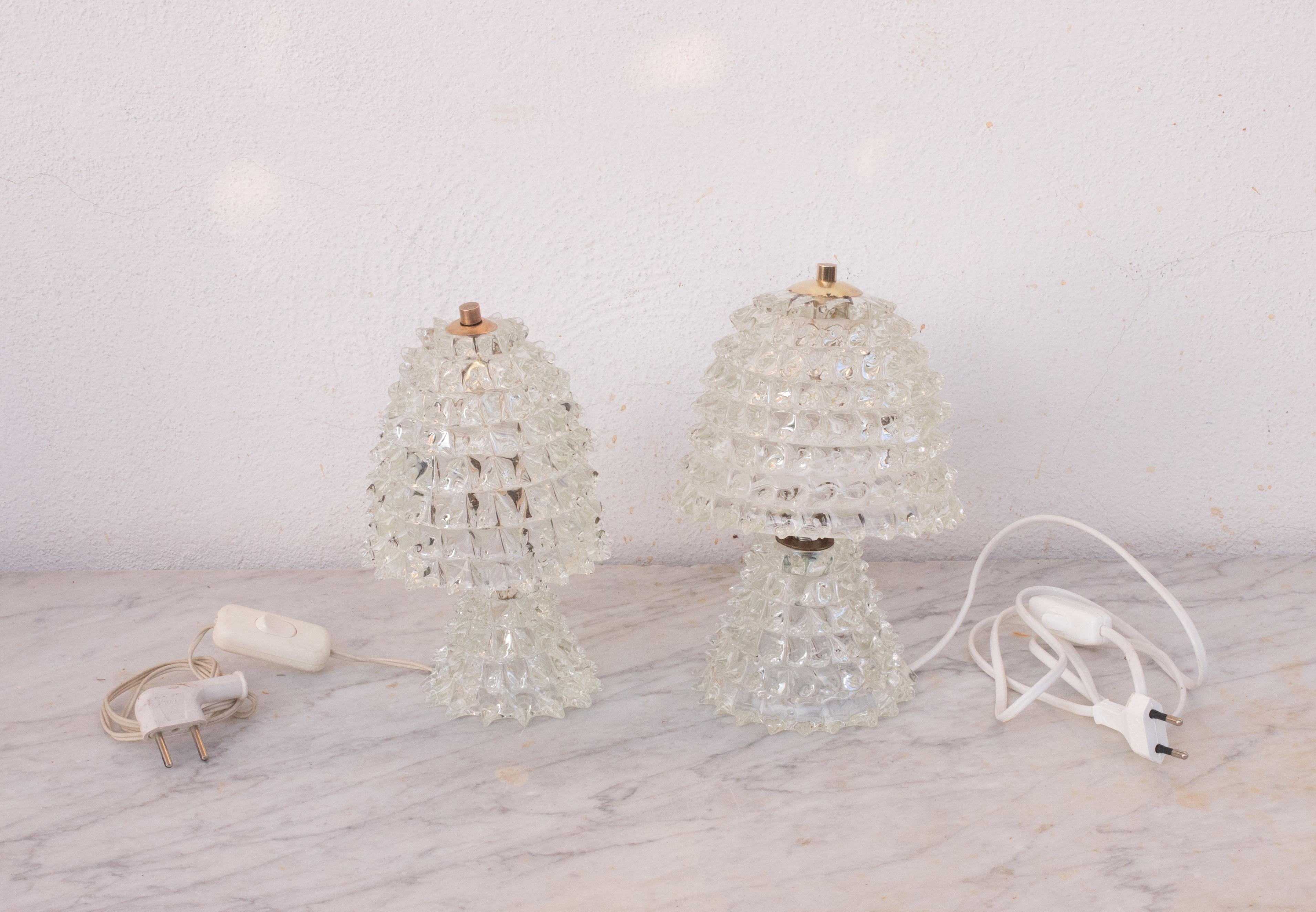 European Set of 2 Table Lamp in Rostrato Murano Glass Vase for Barovier & Toso, 1940 For Sale