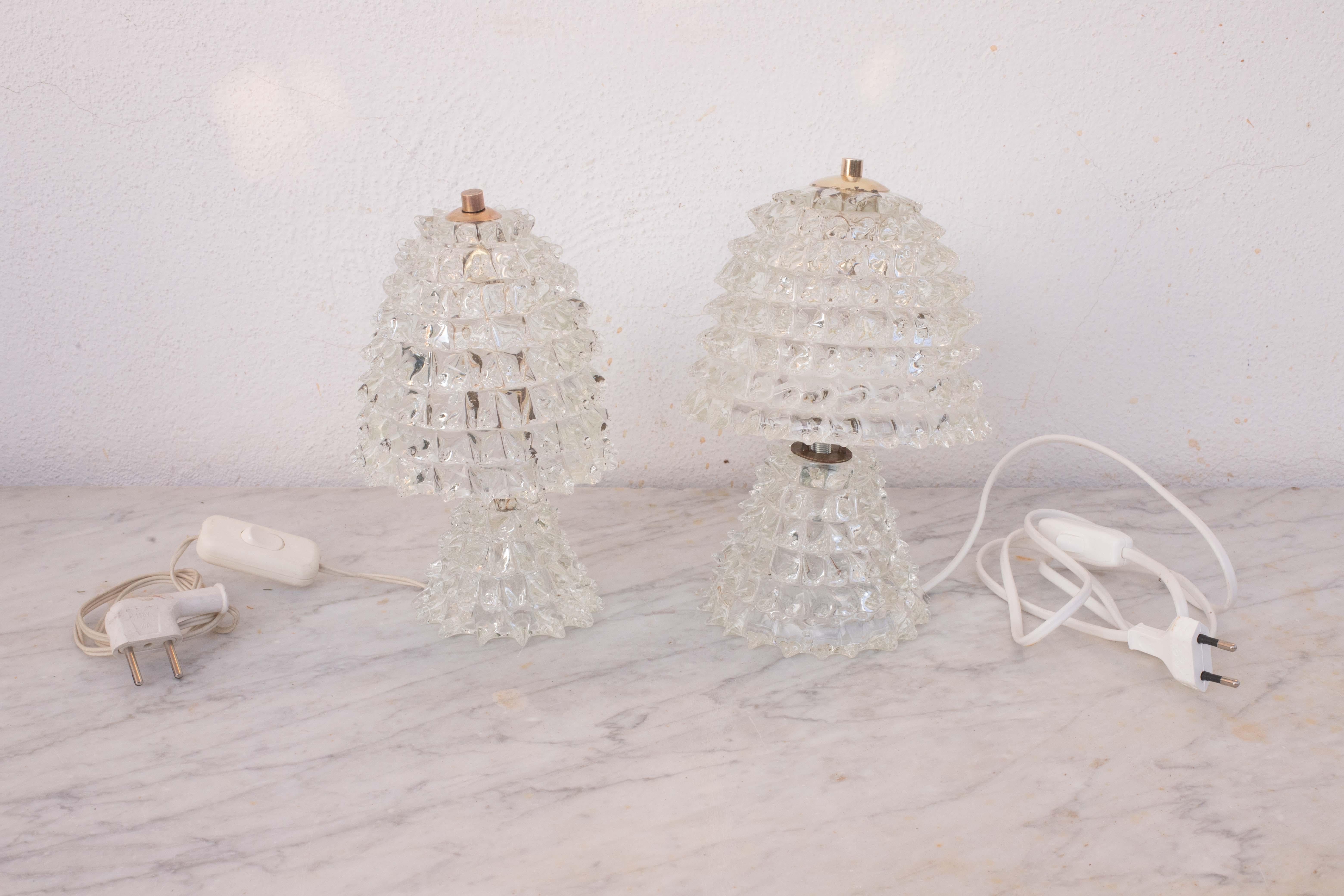 Set of 2 Table Lamp in Rostrato Murano Glass Vase for Barovier & Toso, 1940 In Good Condition For Sale In Roma, IT