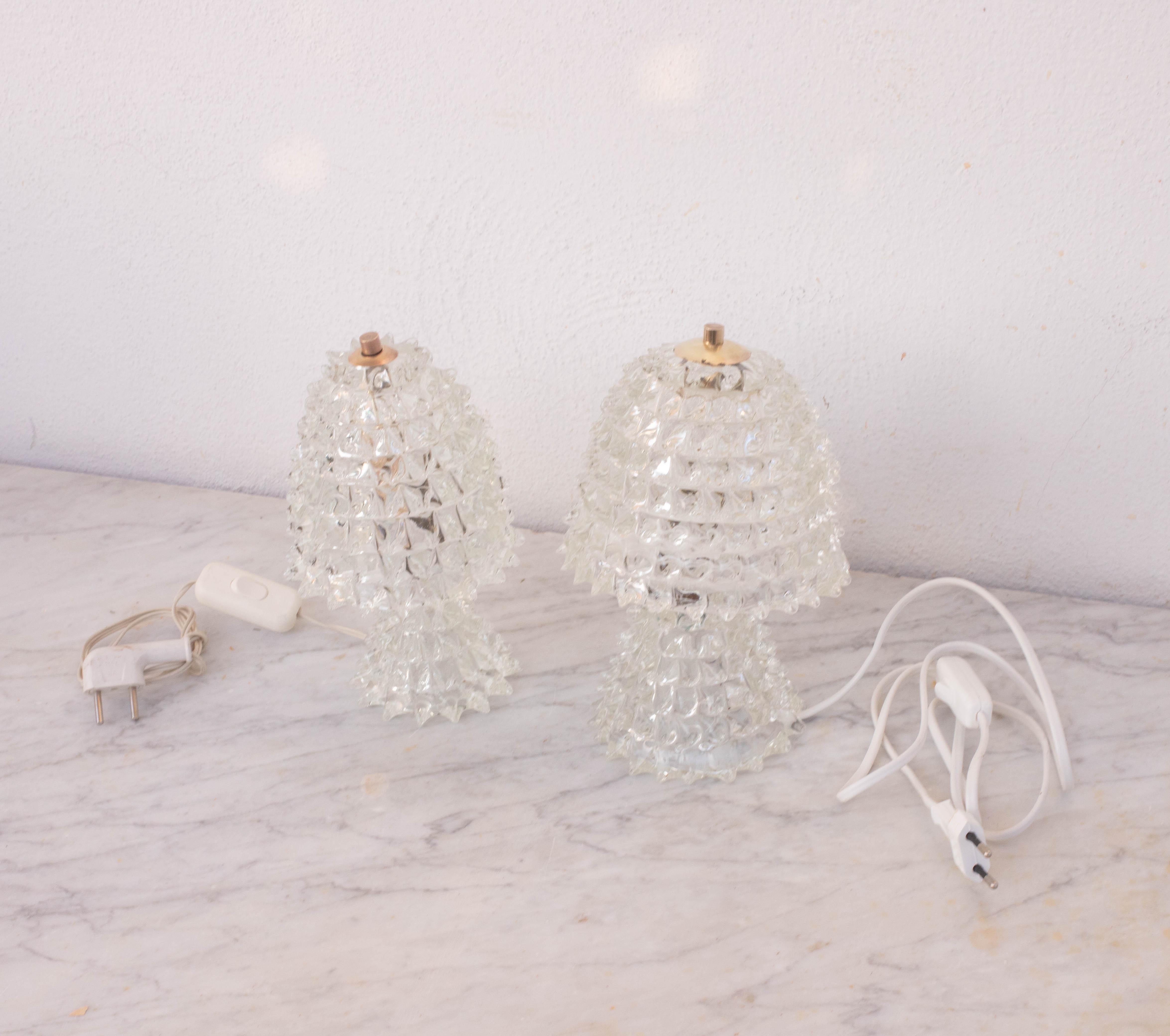 Mid-20th Century Set of 2 Table Lamp in Rostrato Murano Glass Vase for Barovier & Toso, 1940 For Sale