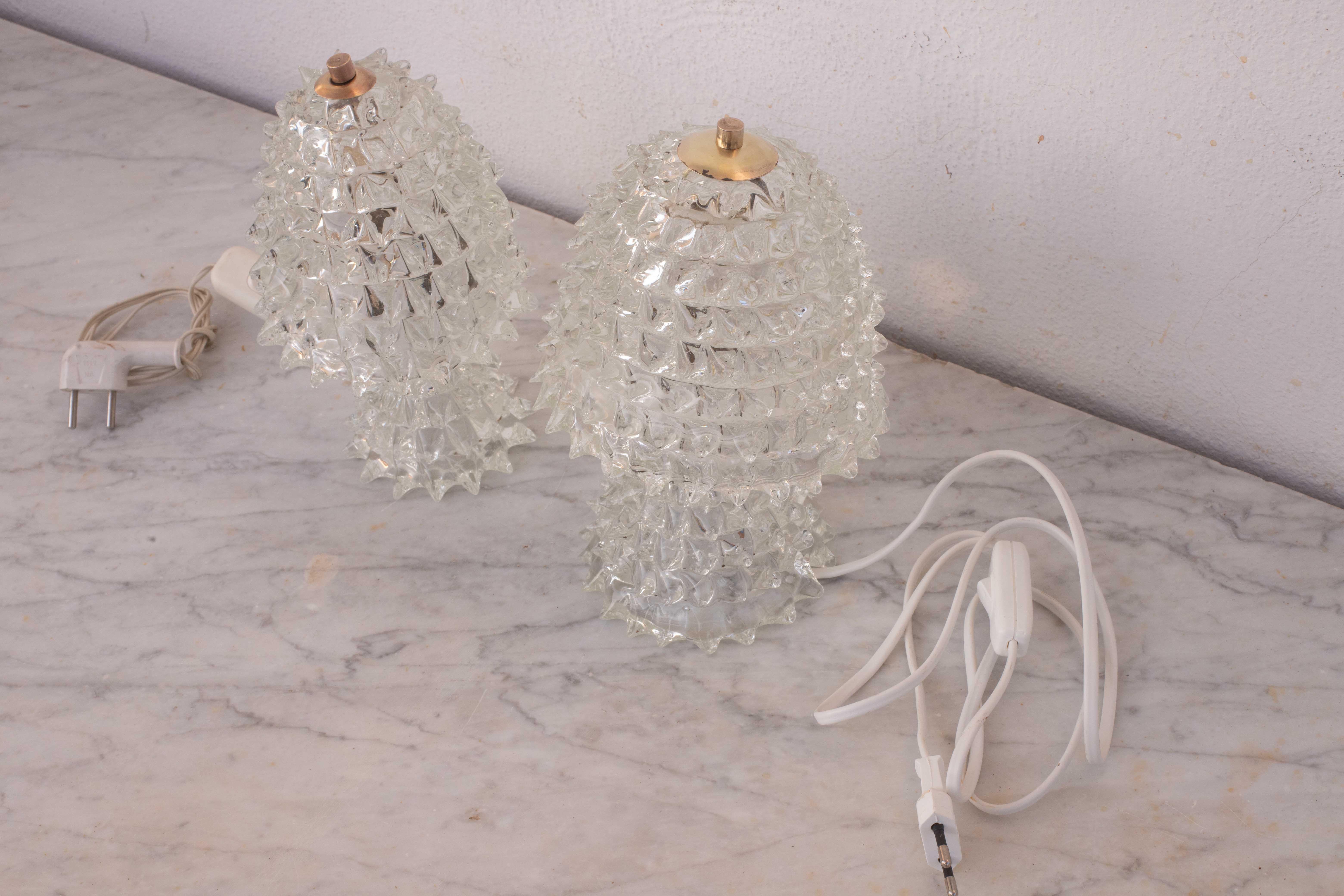 Set of 2 Table Lamp in Rostrato Murano Glass Vase for Barovier & Toso, 1940 For Sale 1