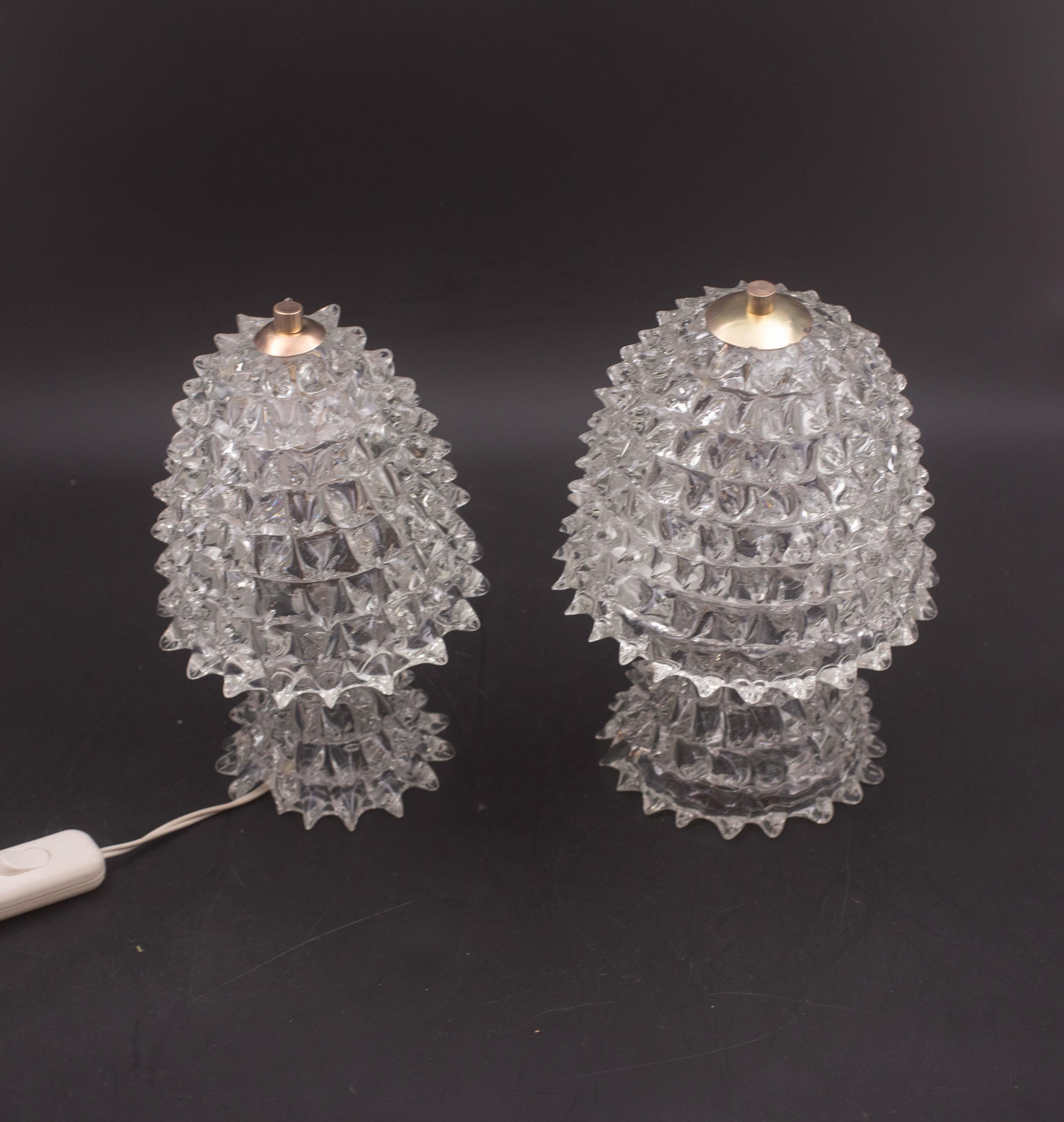 Set of 2 Table Lamp in Rostrato Murano Glass Vase for Barovier & Toso, 1940 For Sale 2