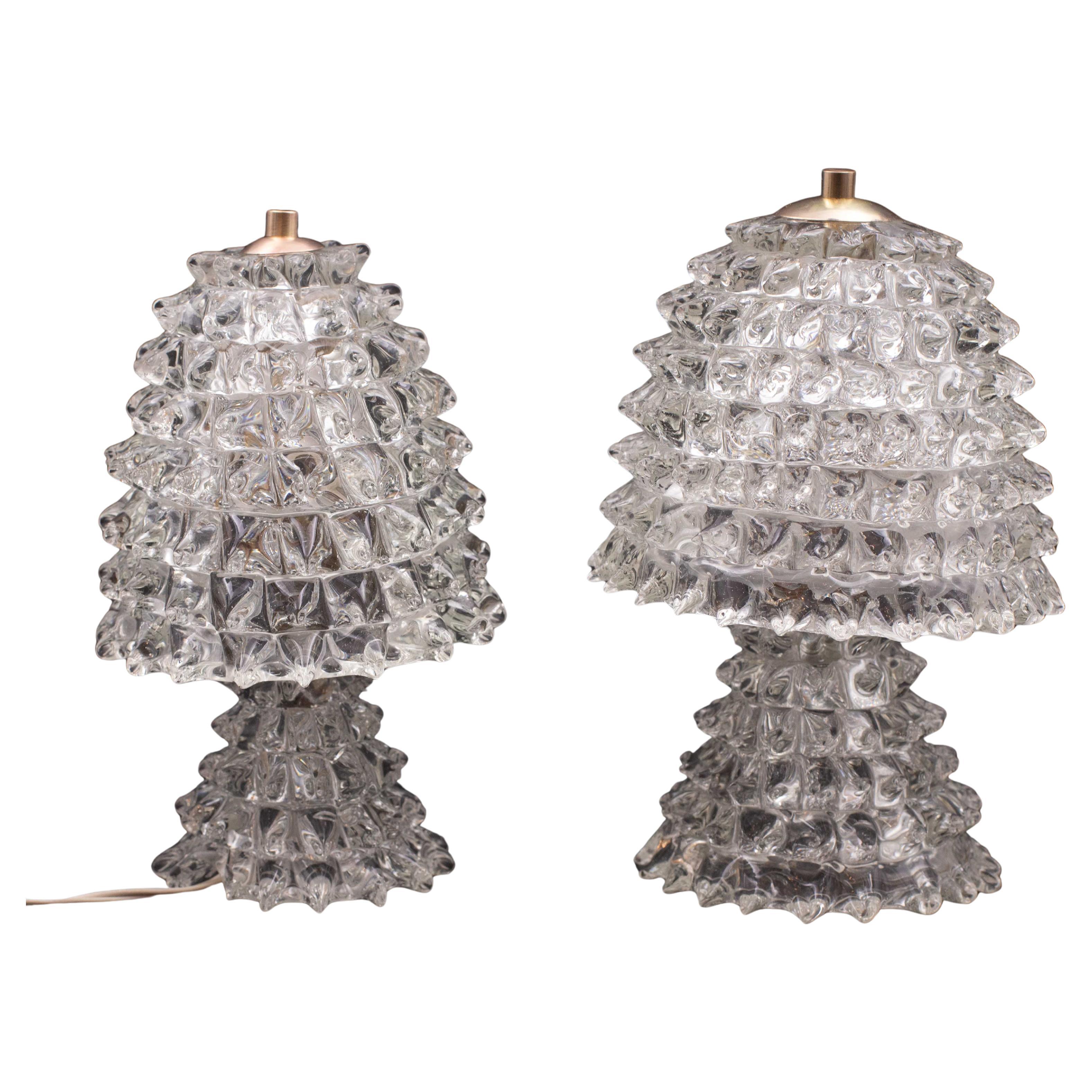 Set di 2 lampade da tavolo con vaso in vetro di Murano Rostrato per Barovier&Toso, 1940
