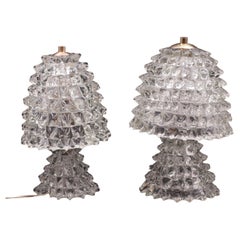 Juego de 2 lámparas de sobremesa en jarrón de cristal de Murano rostrato para Barovier & Toso, 1940