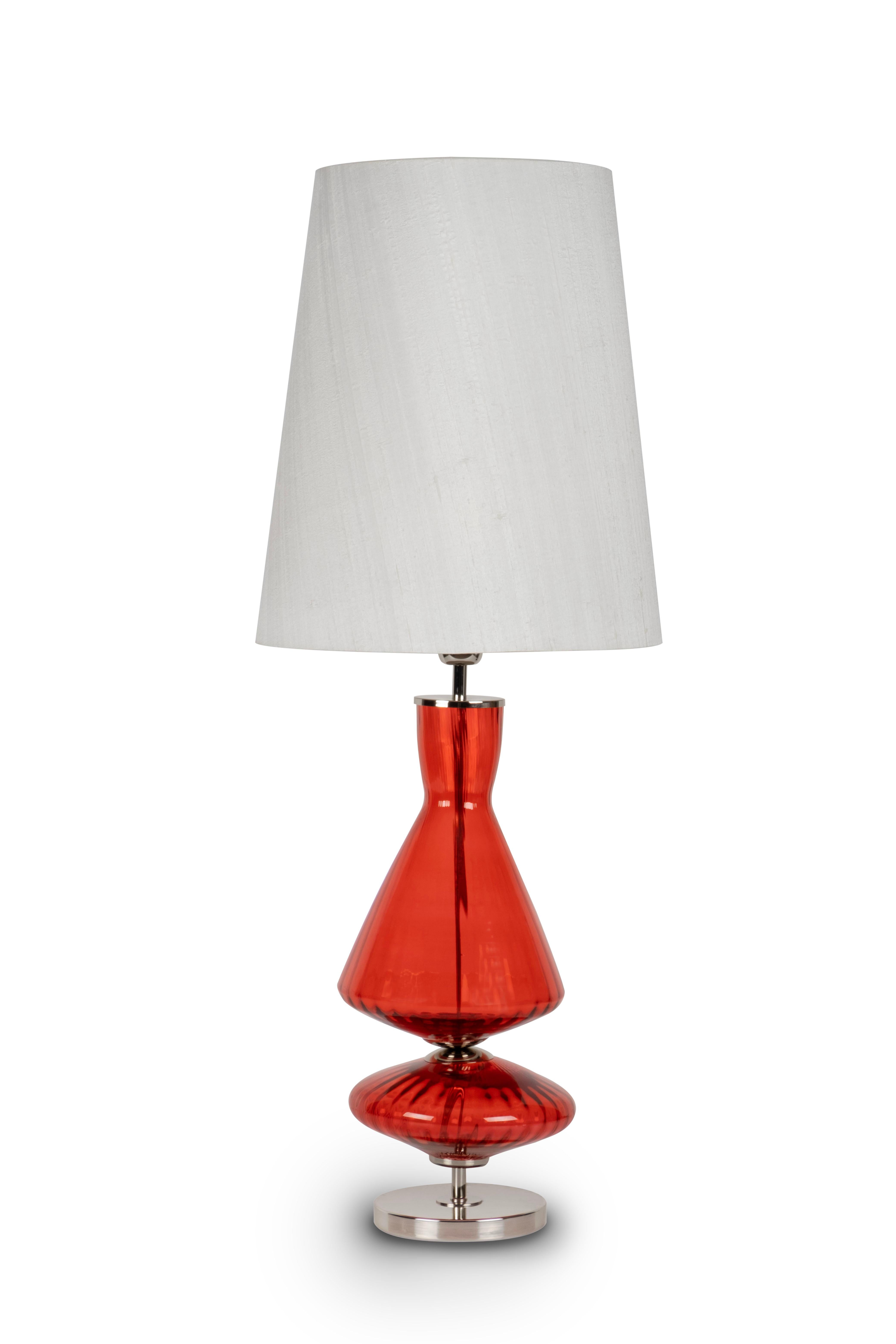 Set/2 Modern Table Lamps, Glass Base, Silk Lampshade, Handmade by Greenapple In New Condition For Sale In Lisboa, PT