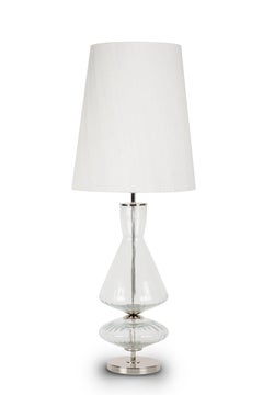 Set/2 Moderne Tischlampen, Glasfuß, Lampenschirm aus Seide, handgefertigt von Greenapple